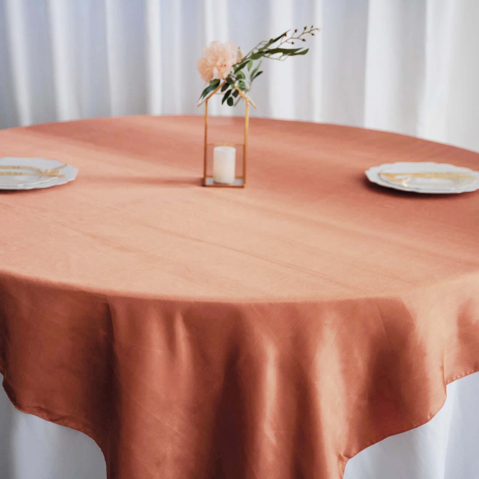 Satin 72x72 Table Overlay Square Tablecloth Terracotta (Rust) - Smooth Finish Table Cover