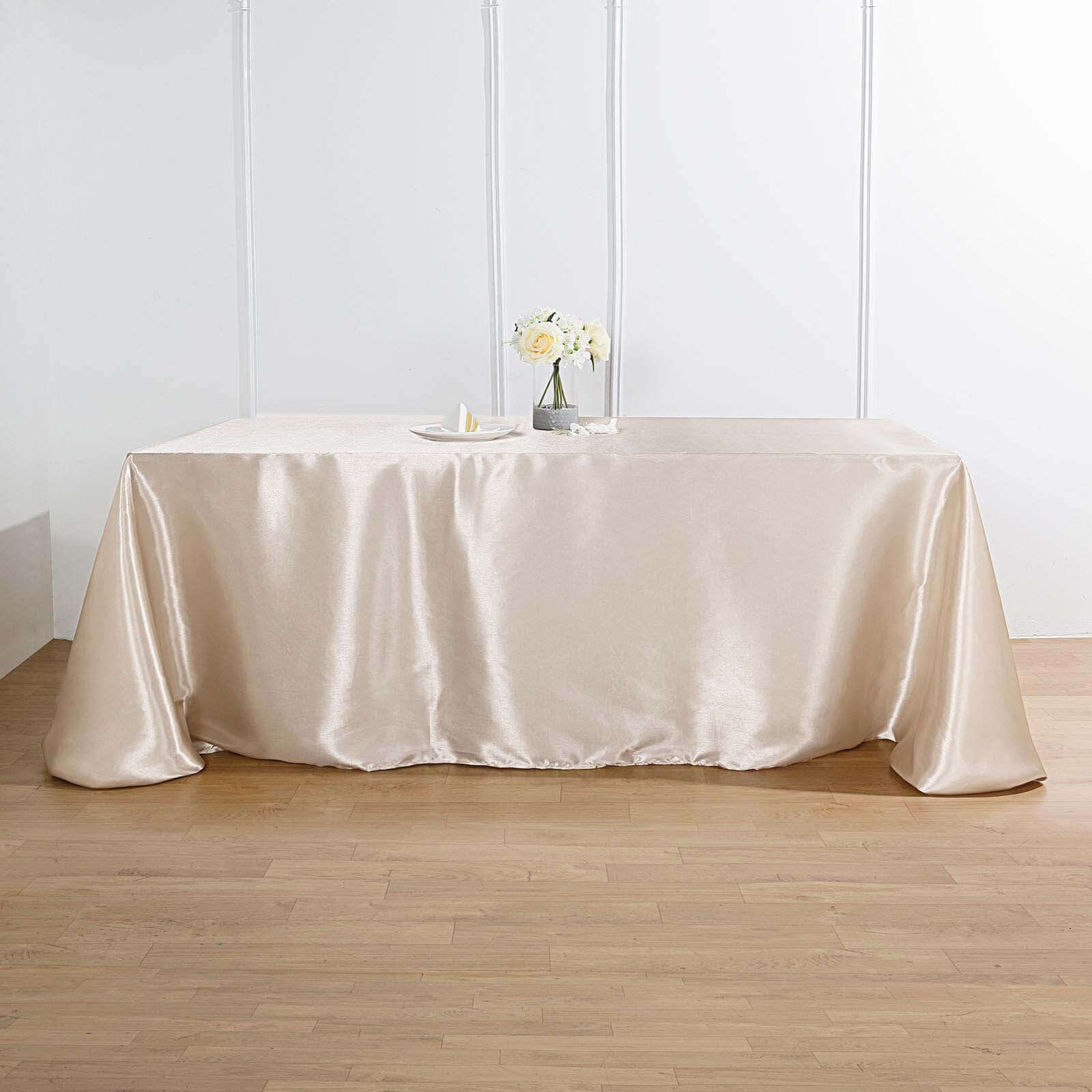 Satin Rectangular 90x132 Tablecloth Beige Satin - Seamless Table Cover