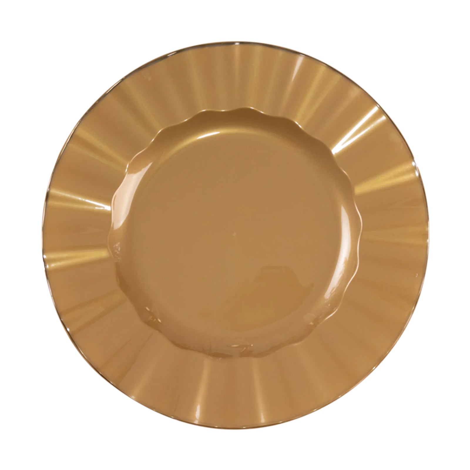 10-Pack Plastic 9 Round Dinner Plates in Gold with Ruffled Rim - Sturdy Disposable Dinnerware for Classy Events & Banquets