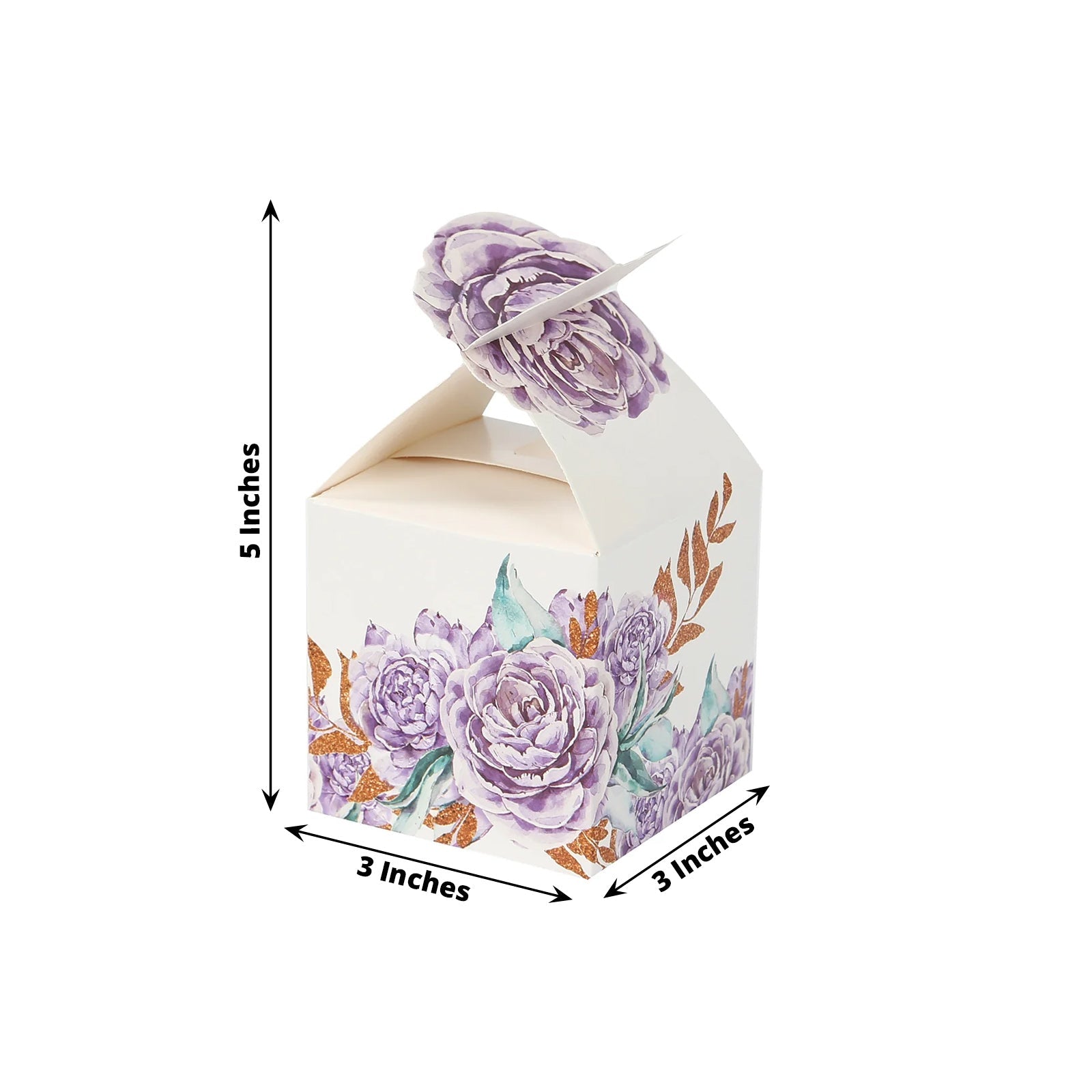 25 Pack Lavender Peony Floral Top Candy Gift Boxes, Lilac Cardstock Paper Party Favor Boxes - 3x3x5