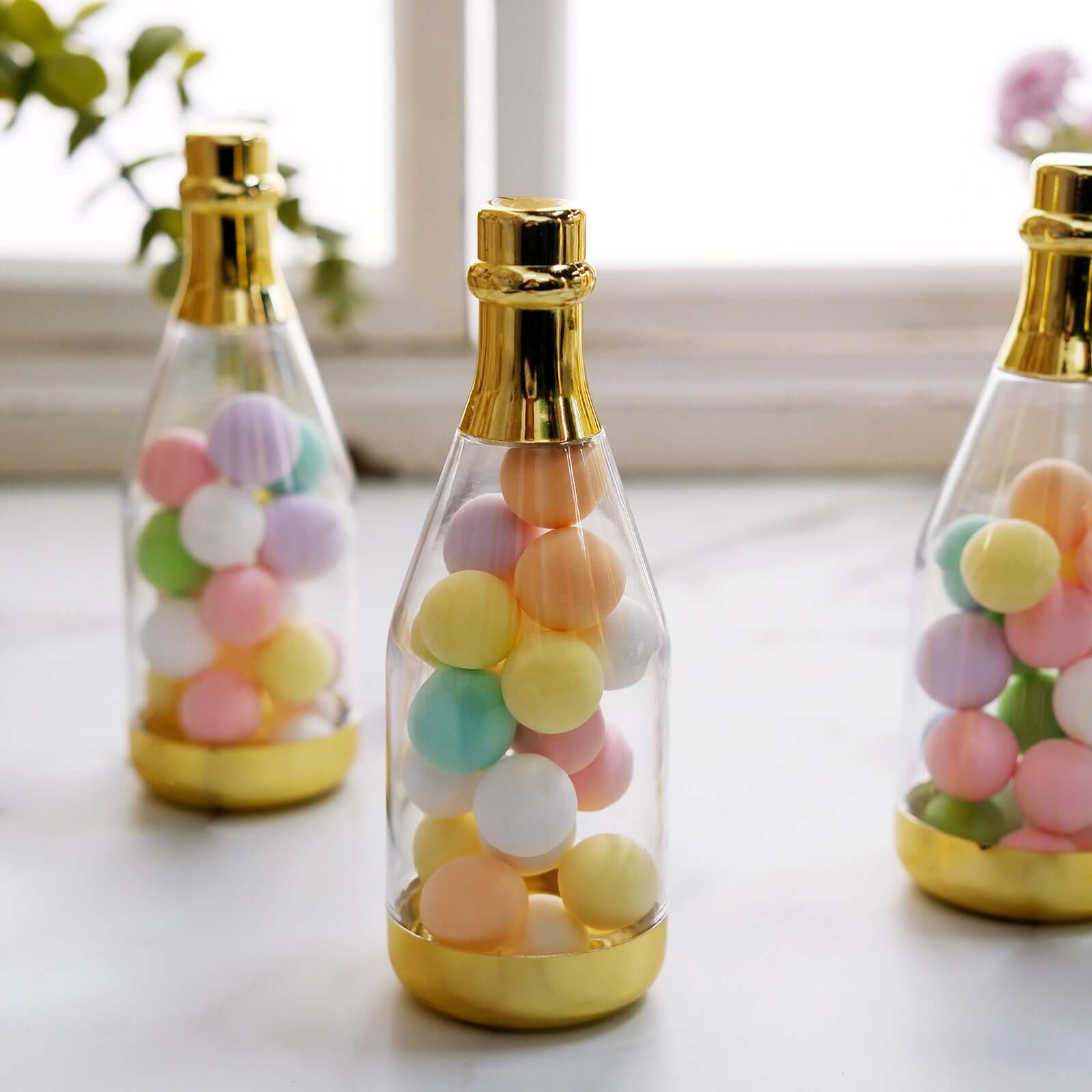 12-Pack Fillable Mini Champagne Bottle Candy Container Clear Gold - Unique Candy Treat Favor Containers 6