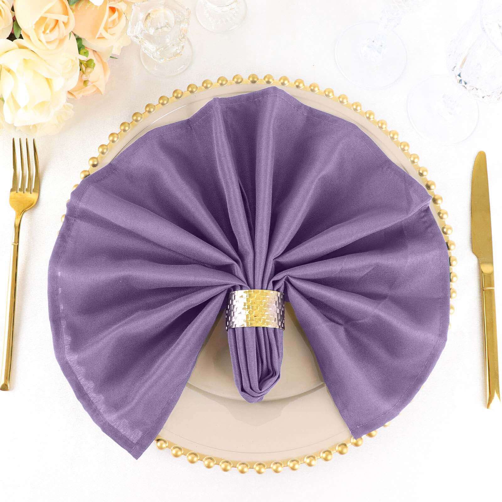 5 Pack Polyester 20x20 Napkins Violet Amethyst - Wrinkle Resistant & Easy Care Cloth Napkins