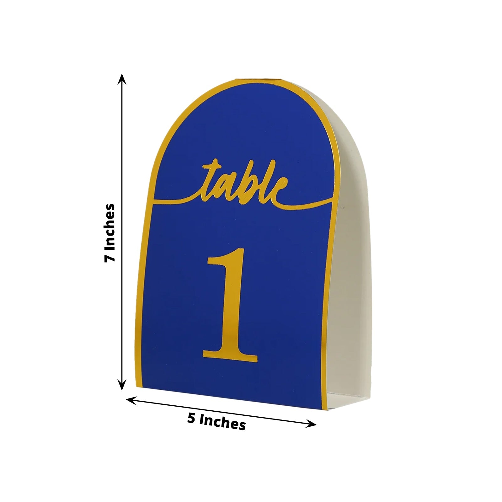 25-Pack Paper Wedding Table Numbers 1-25 Royal Blue Arch Cutout Design - Sleek & Modern Free Standing Double Sided Table Tent Cards with Metallic Gold Foil Numbers 7