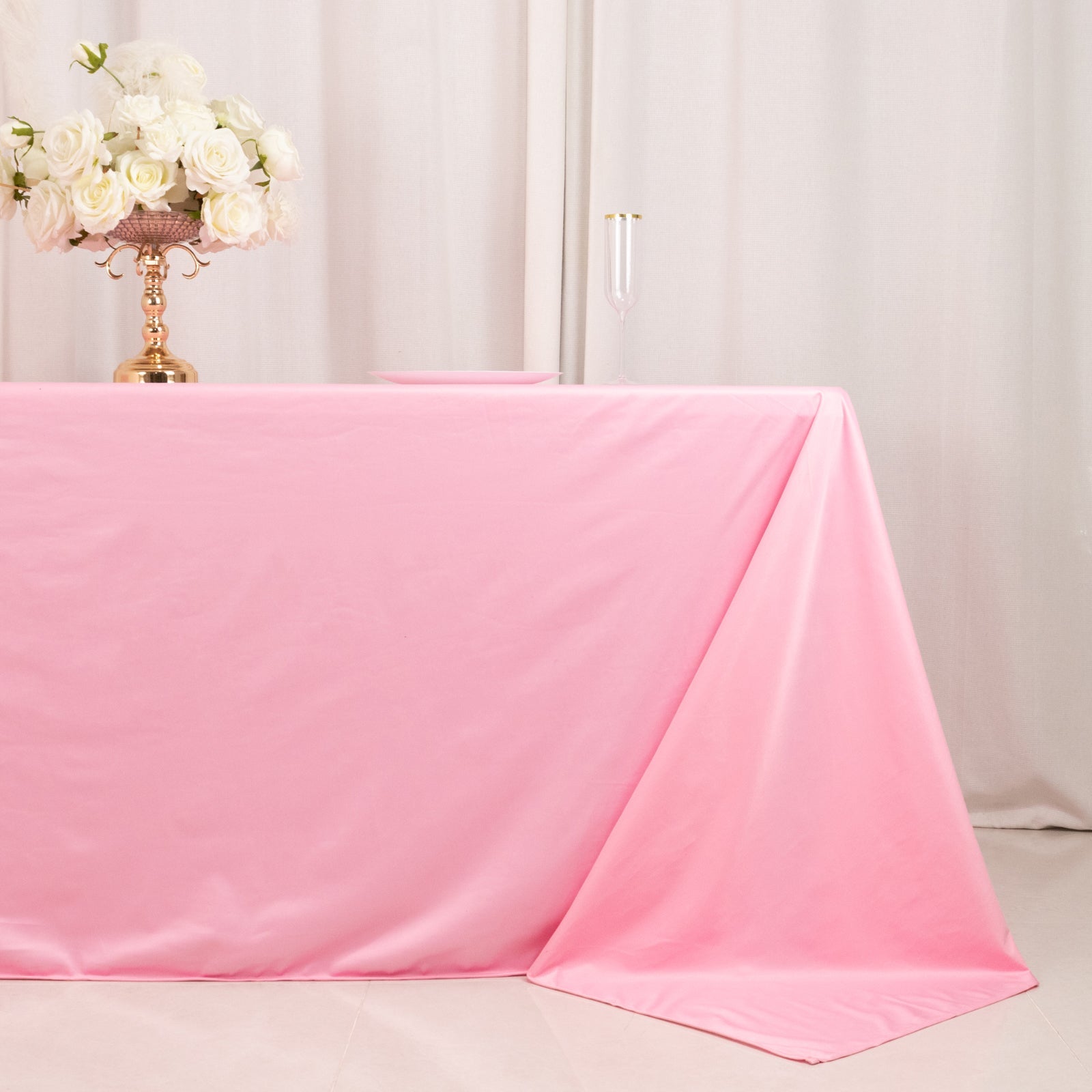 Premium Scuba Rectangular 90x132 Tablecloth Pink - Wrinkle Free, Stain Resistant & Seamless Table Cover