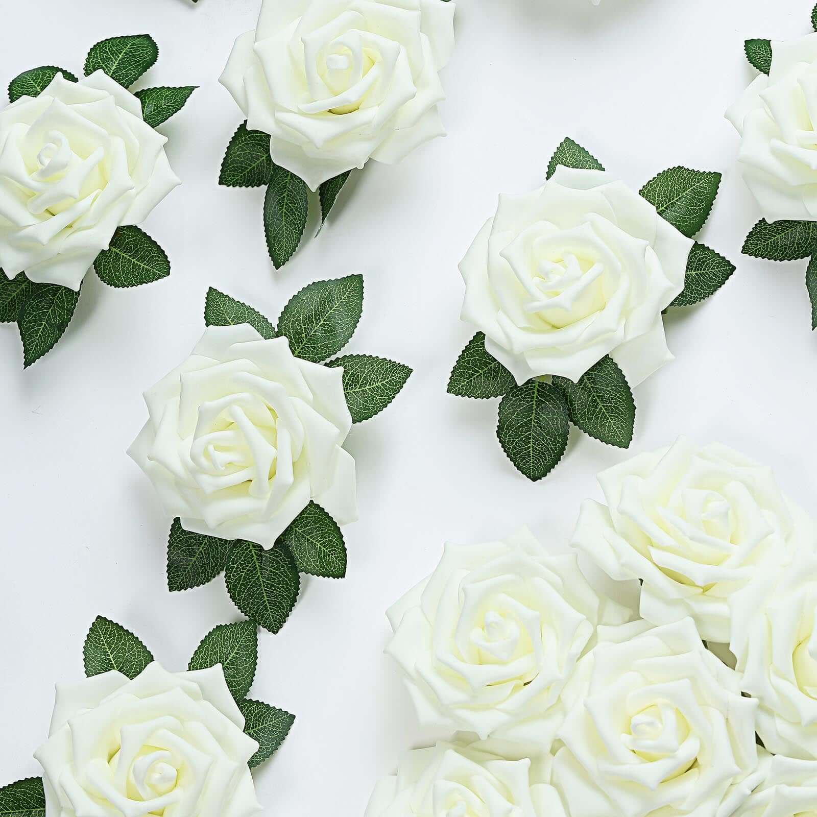 24 Roses 5 Ivory Artificial Foam Flowers With Stem Wire and Leaves