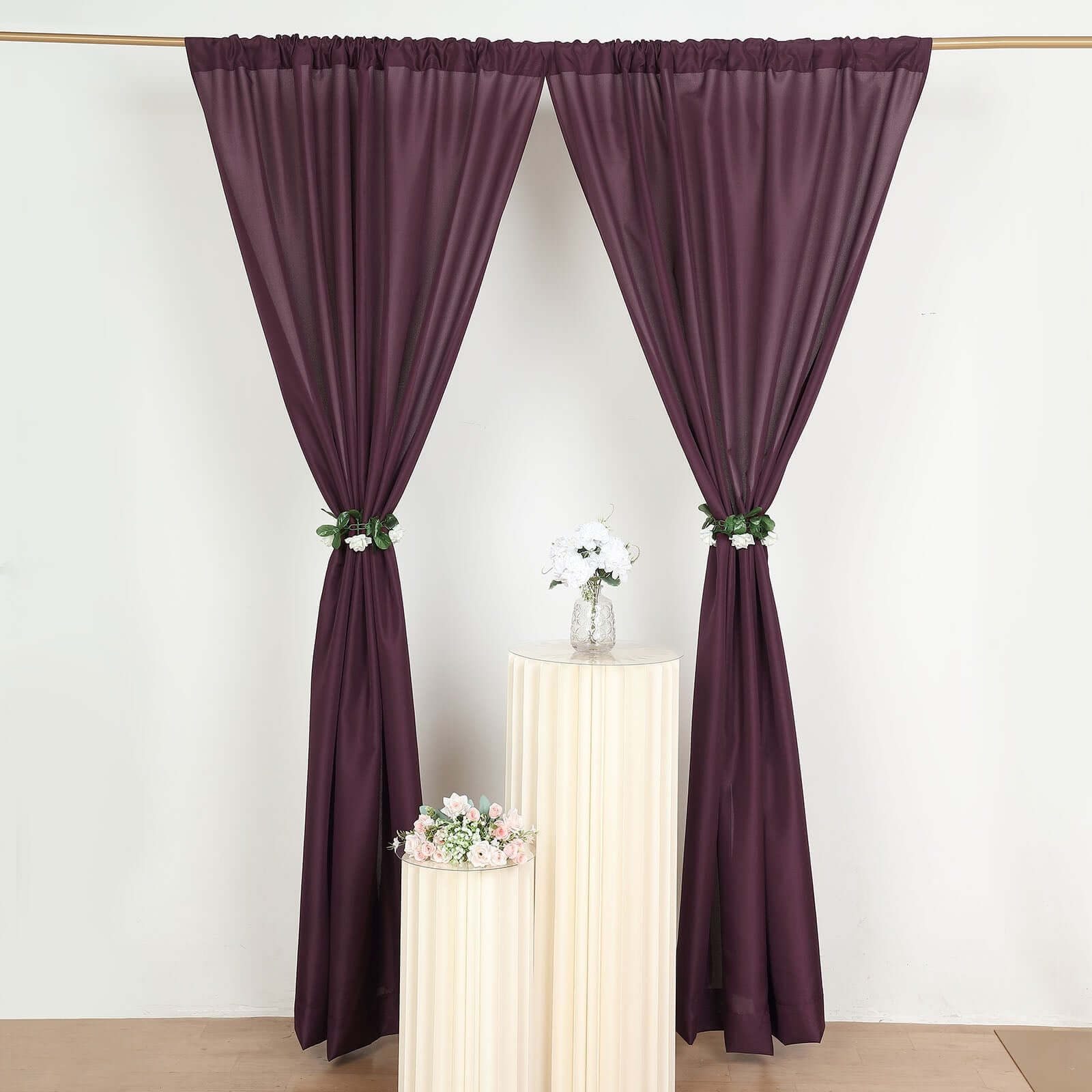 2 Pack Eggplant Polyester Event Curtain Drapes, 10ftx8ft Backdrop Event Panels With Rod Pockets 130 GSM