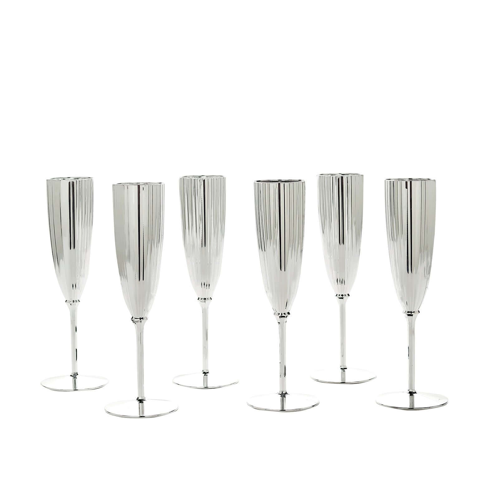 6-Pack Plastic Champagne Flutes in Silver - Classy Disposable Champagne Glasses for Toasting & Cocktail Parties 5oz