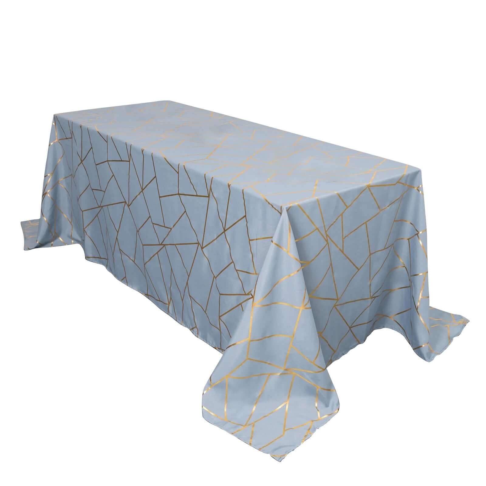 Polyester 60x132 Rectangle Tablecloth Dusty Blue with Gold Foil Geometric Pattern - Wrinkle-Resistant & Durable Table Cover for Weddings & Events