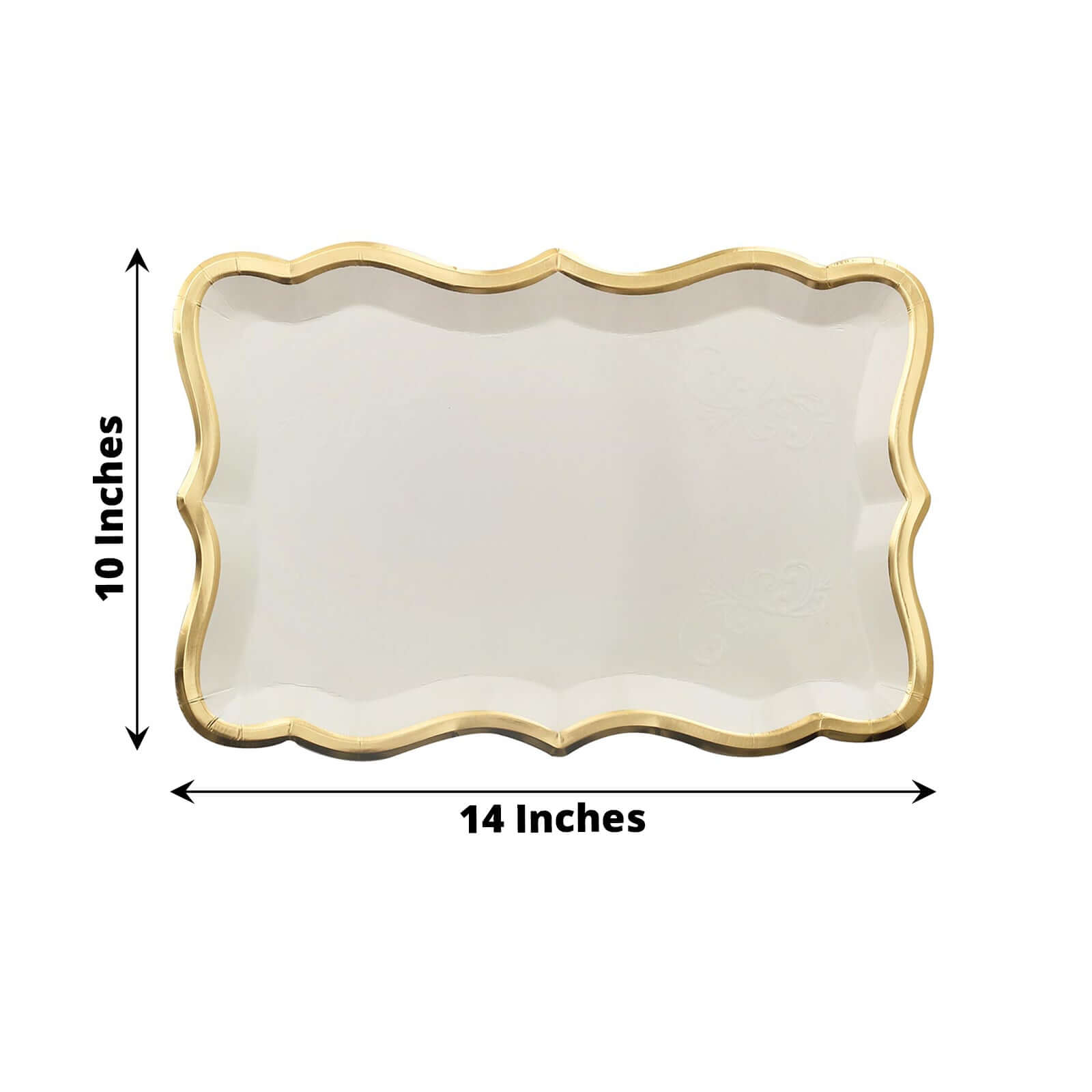 10-Pack Paper 14x10 Rectangle Serving Trays White - Heavy Duty Disposable 400GSM Cardboard Party Platters with Exquisite Gold Rim for Weddings & Parties