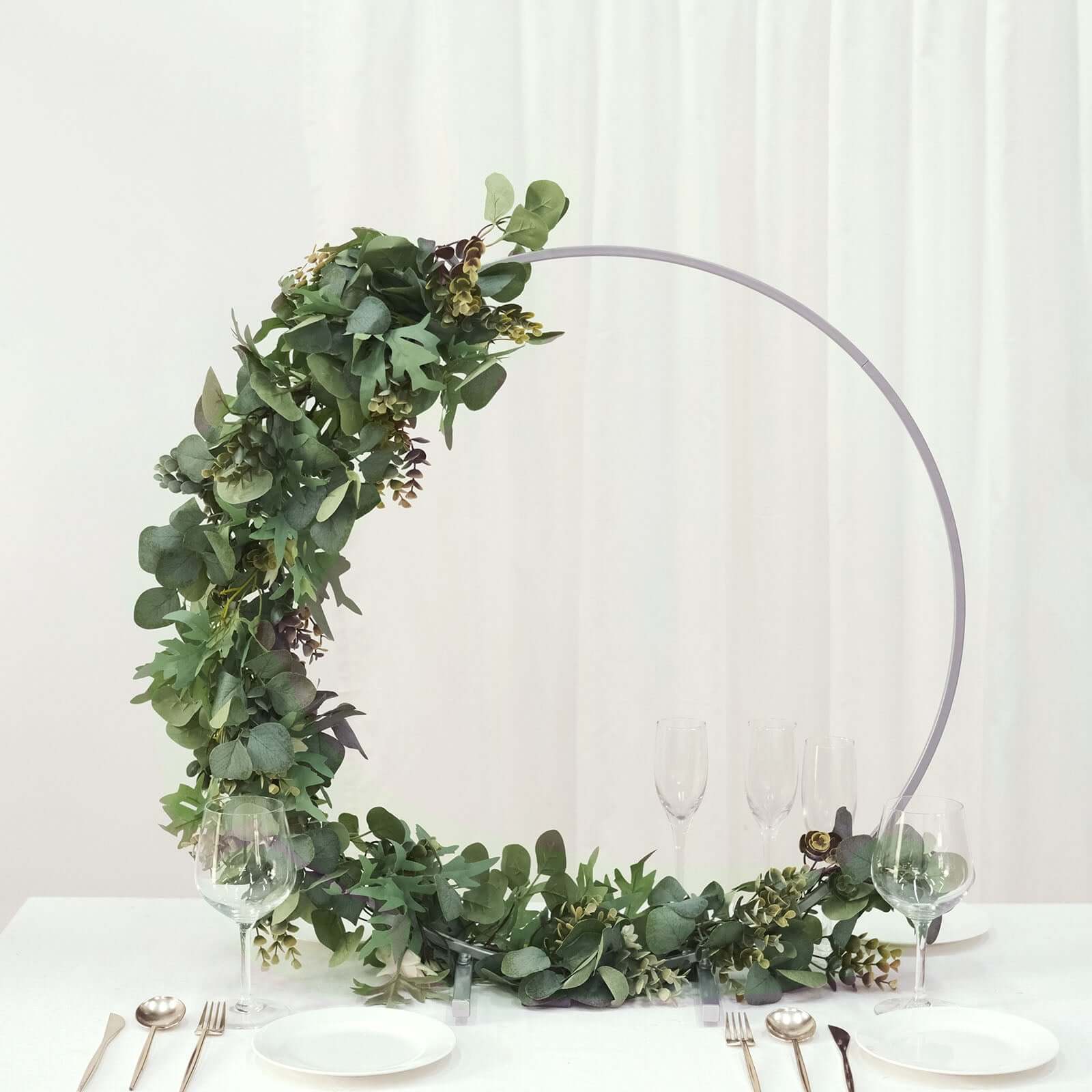 28 Silver Metal Round Hoop Wedding Centerpiece, Self Standing Table Floral Wreath Frame