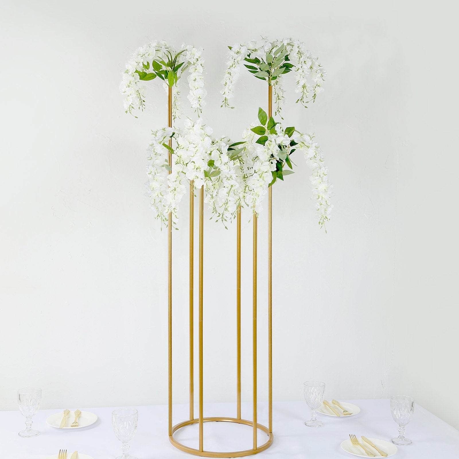 Flower Centerpiece Gold Metal Minimalist 6-Tubes Round Base Design - Single Stem Bud Vase for Arrangements 4ft