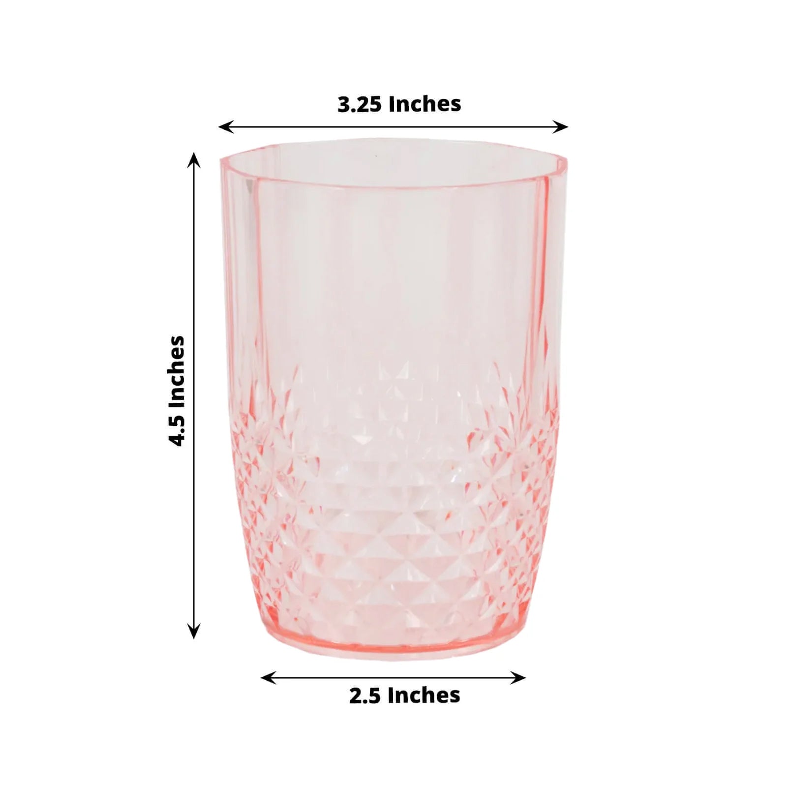 6-Pack Plastic Short Tumblers Transparent Blush Crystal Cut Style - Reusable All-Purpose Glasses 16oz