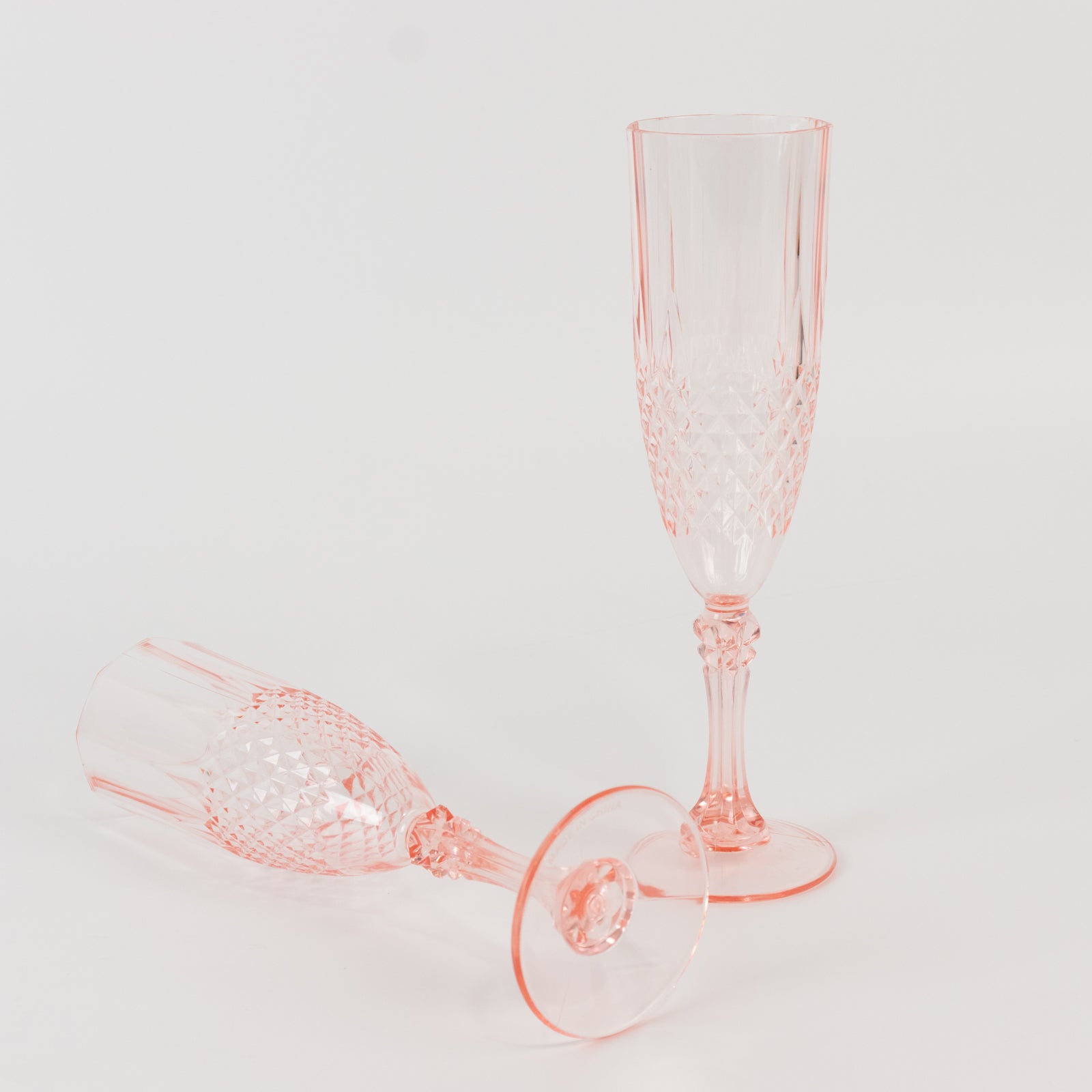 6-Pack Plastic Wedding Toast Flutes Transparent Blush Crystal Cut Style - Reusable Champagne Glasses 8oz