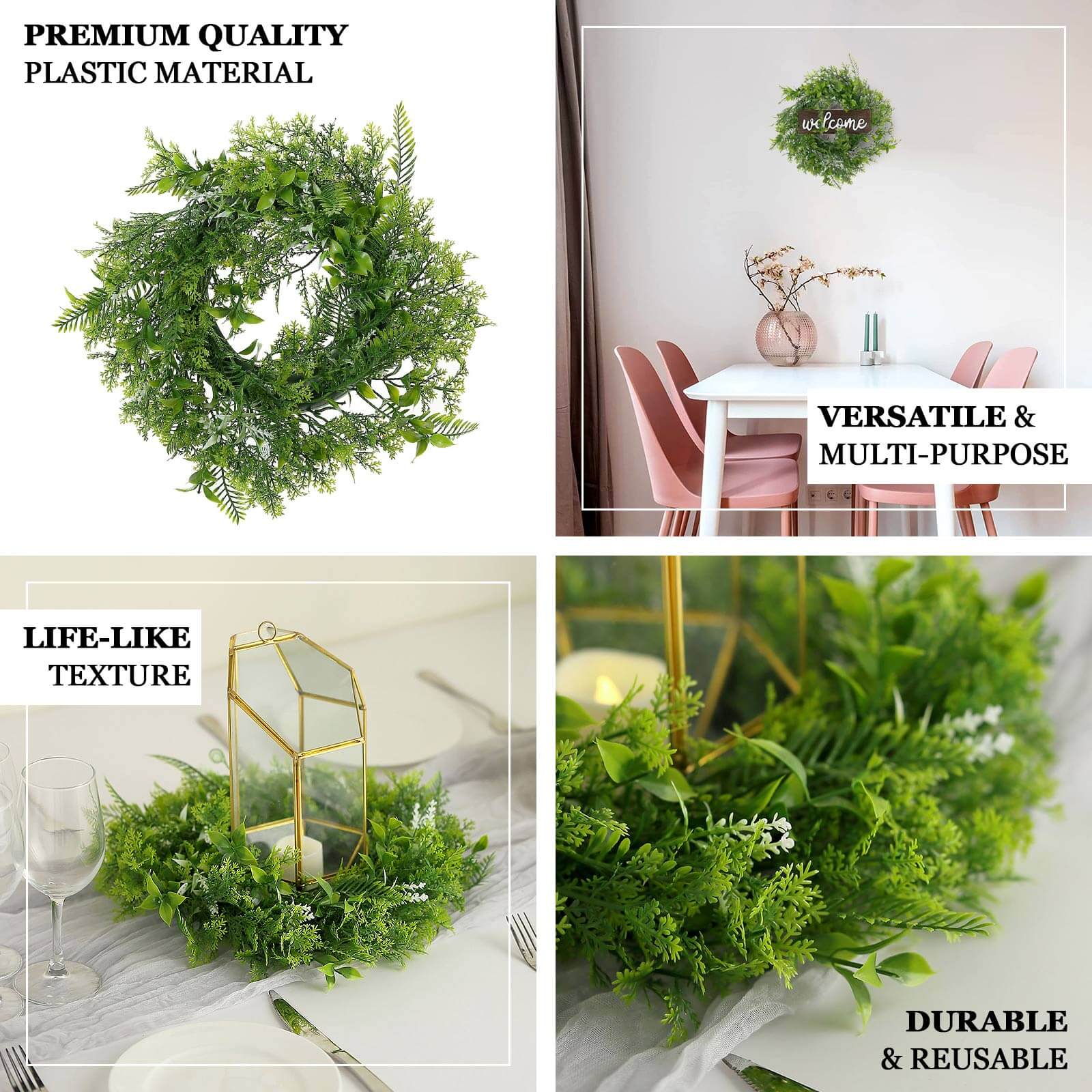 2 Pack 4 Green Artificial Fern Leaf Mix Pillar Candle Ring Wreaths