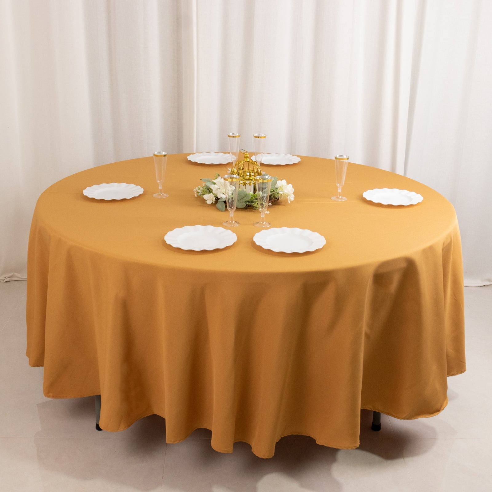 Premium Polyester 108 Round Tablecloth Gold - Wrinkle-Resistant 220GSM Table Cover for Weddings & Events