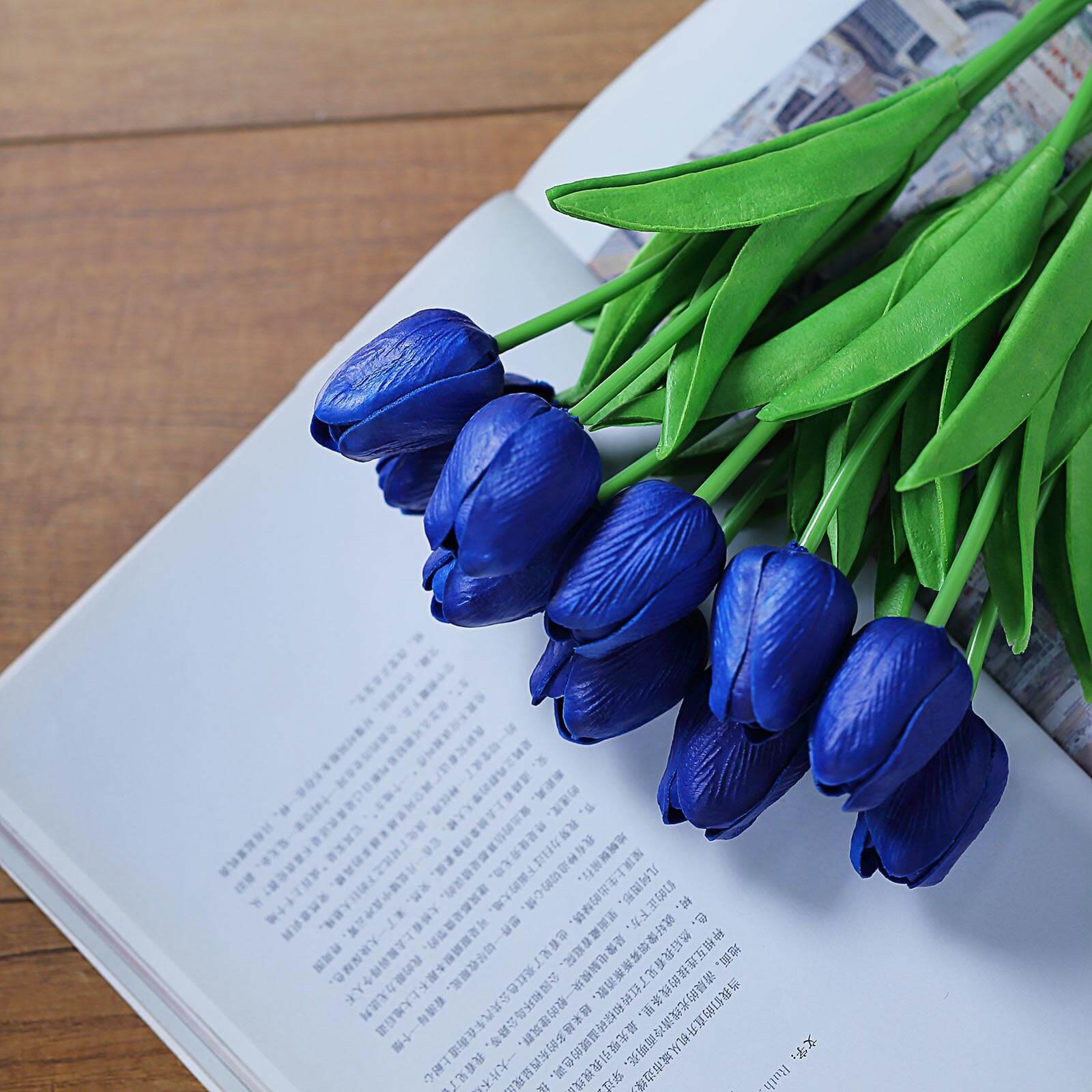 10 Stems 13 Royal Blue Real Touch Artificial Foam Tulip Flowers