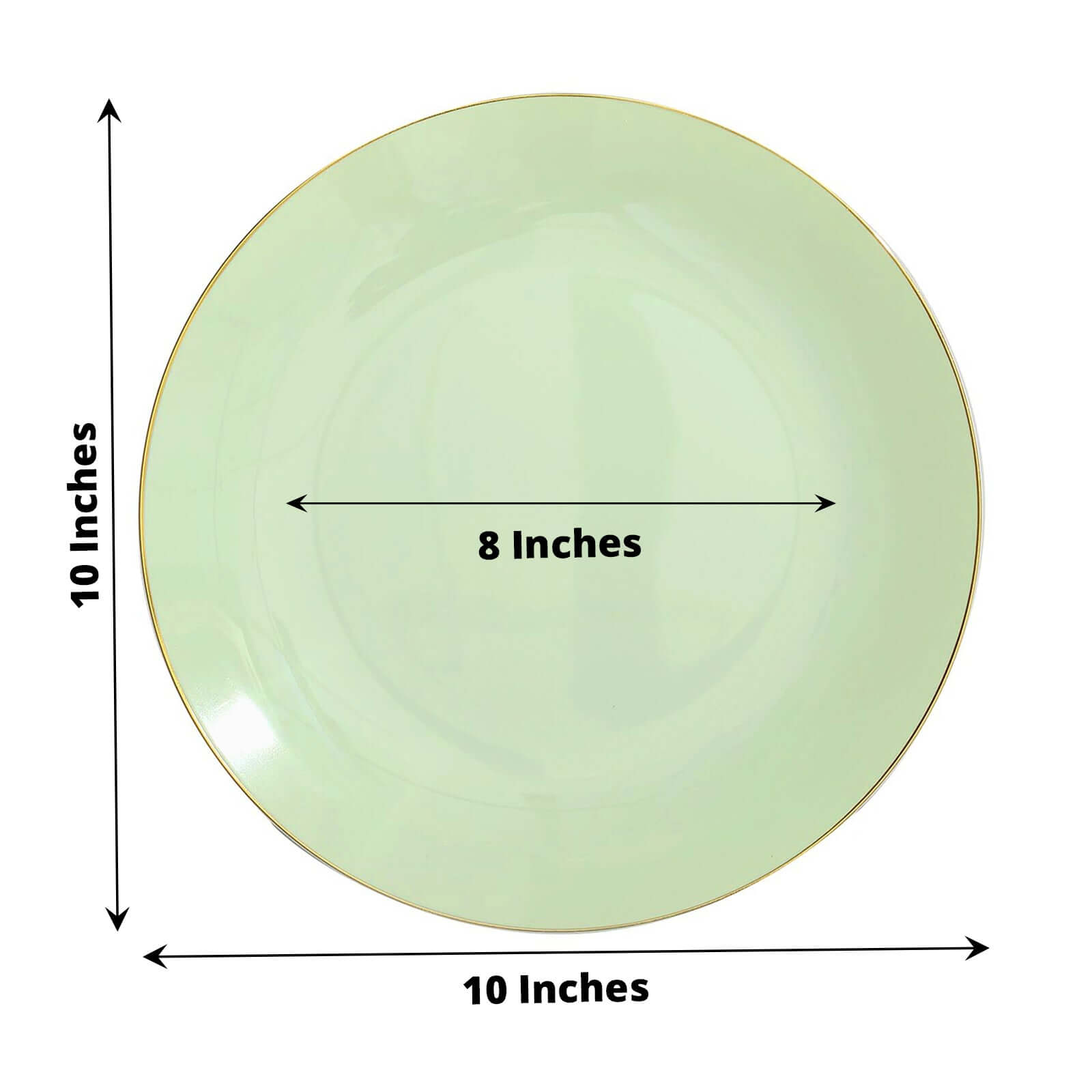 10-Pack Plastic 10 Round Dinner Plates in Sage Green with Gold Rim - Glossy Disposable Party Plates