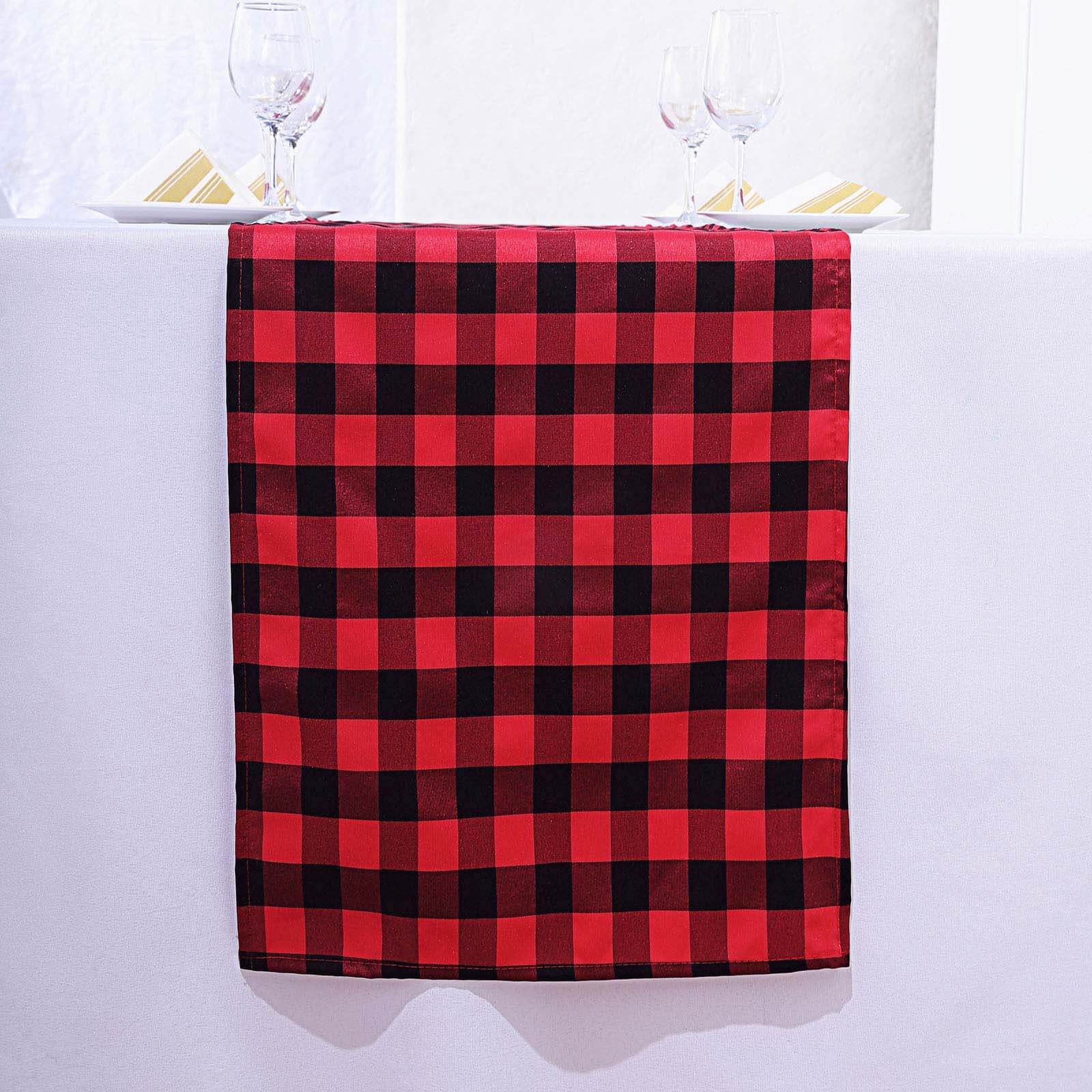 Polyester 14x108 Table Runner Black/Red Gingham Buffalo Plaid - Checkered Outdoor Table Runner