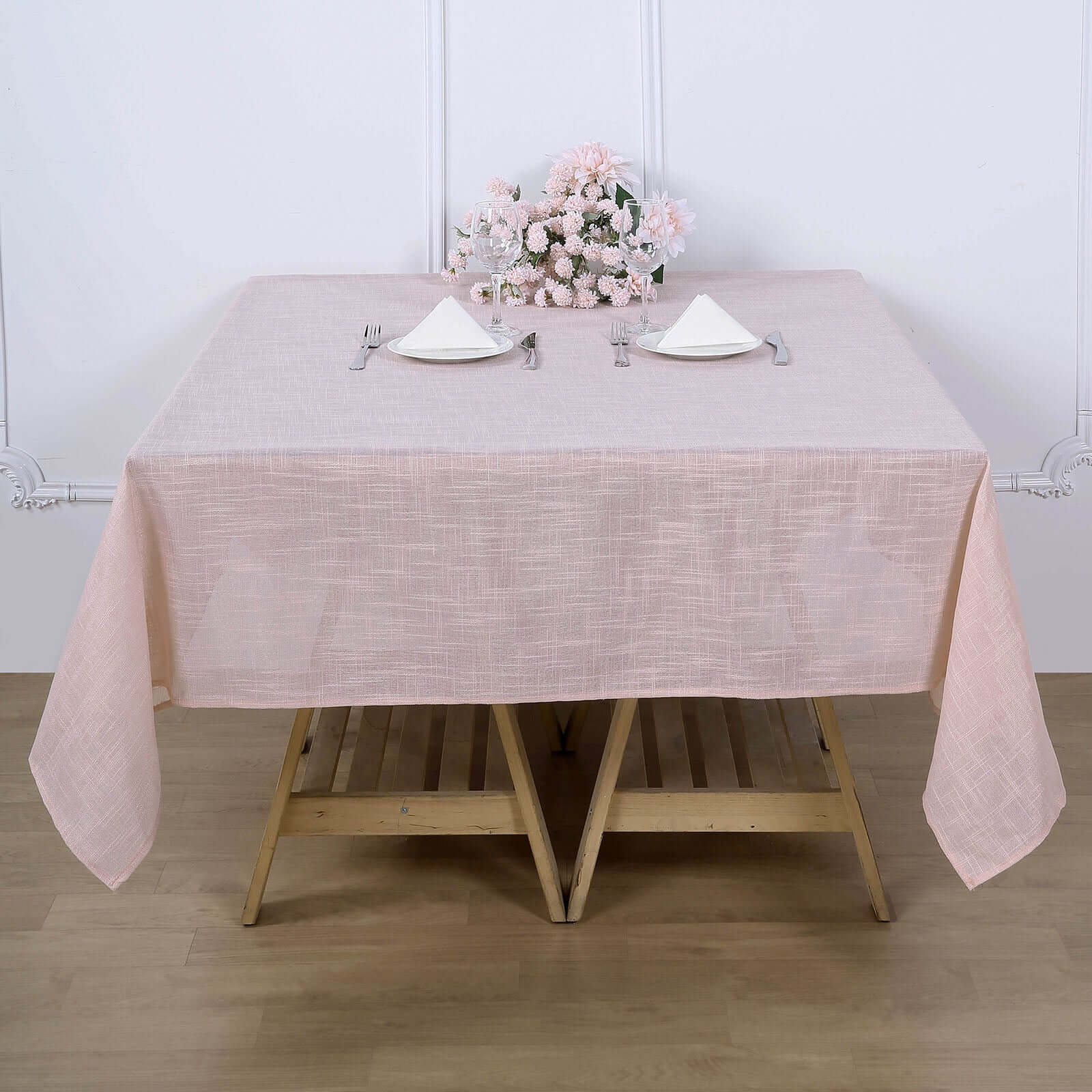 Linen 72x72 Table Overlay Square Tablecloth Blush - Slubby Textured Wrinkle-Resistant Design for Stylish Occasions