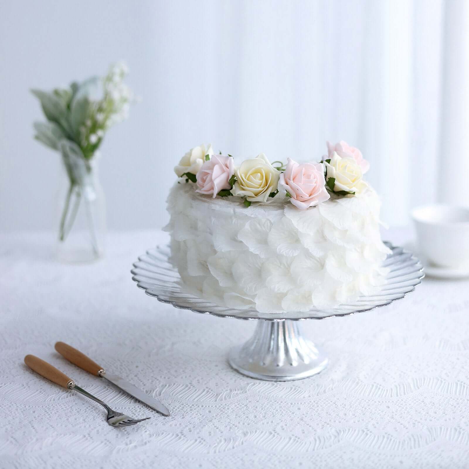 Glass Pedestal Cake Stand Wavy Edge Design Silver - Cupcake Holder and Dessert Display Plate 12