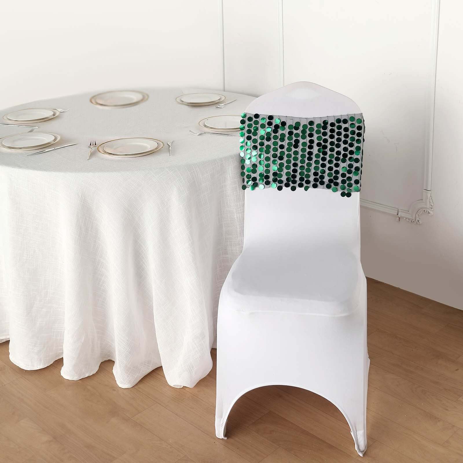 5 Pack Big Payette Sequin 13x10 Chair Sash Bands Hunter Emerald Green - Stylish Glittering Decor for Weddings & Gatherings