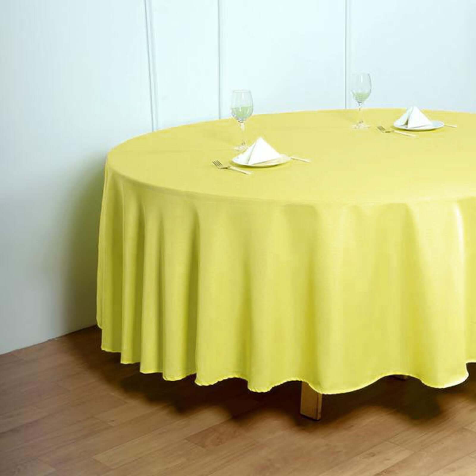 Polyester 108 Round Tablecloth Yellow - Wrinkle-Resistant Table Cover