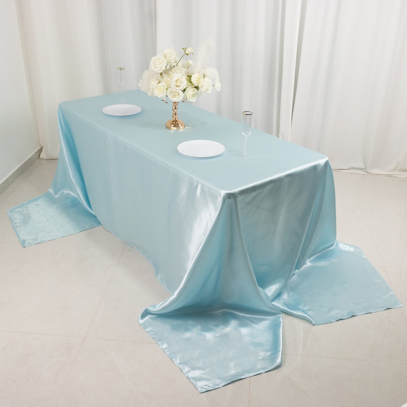 Satin Rectangular 90x156 Tablecloth Light Blue - Seamless Table Cover