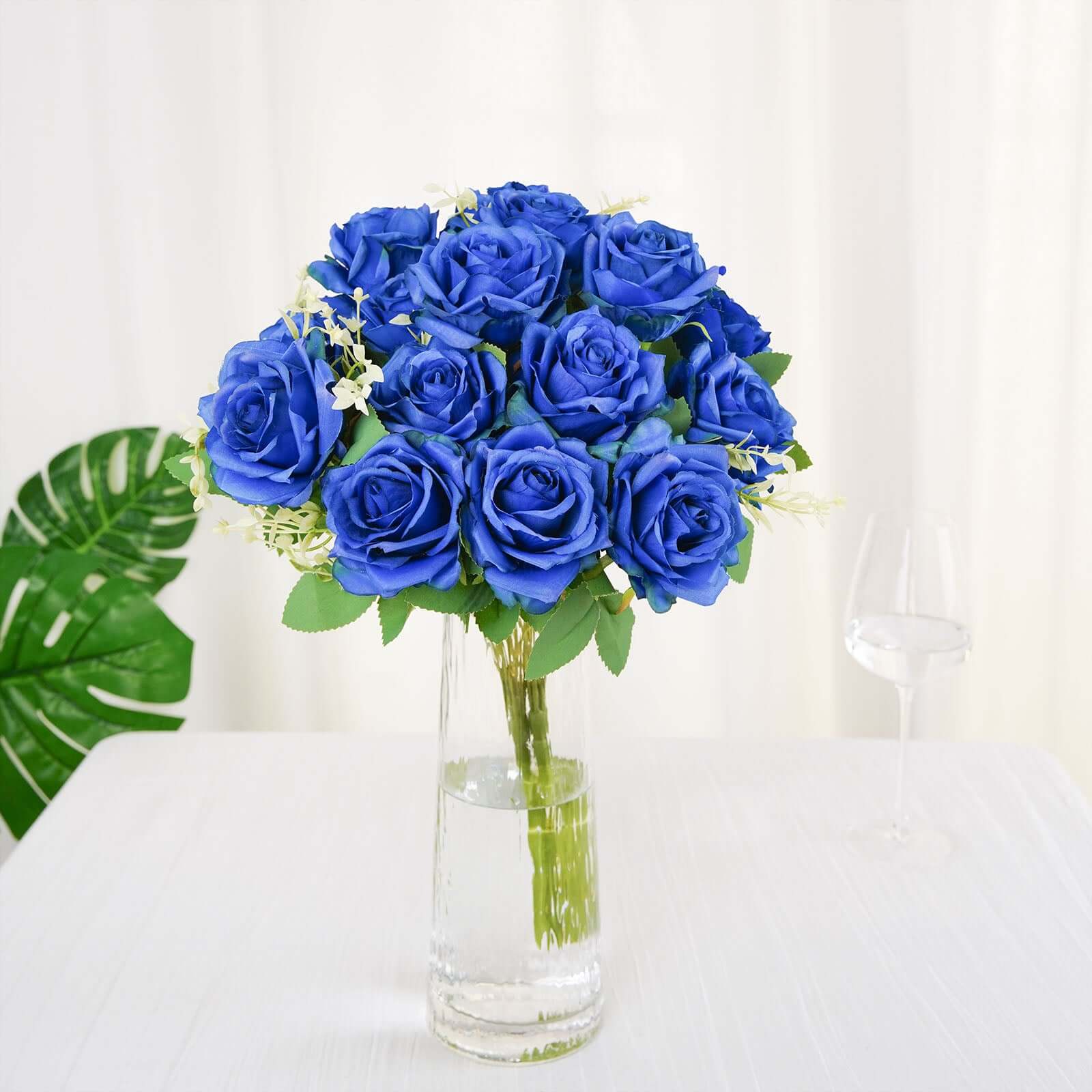 2 Bushes 18 Real Touch Royal Blue Artificial Rose Flower Bouquet, Silk Long Stem Flower Arrangements