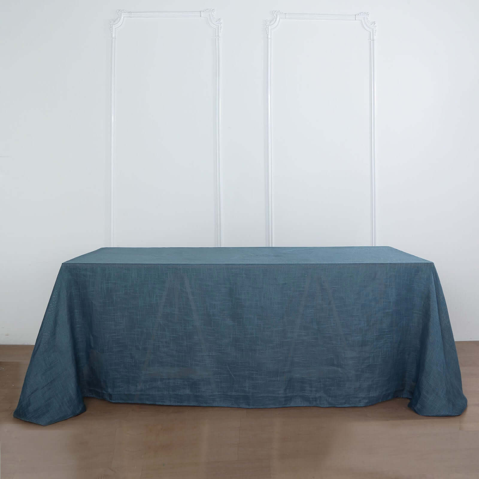 Faux Linen 90x132 Rectangular Tablecloth Blue - Slubby Texture Wrinkle-Resistant Seamless Table Cover