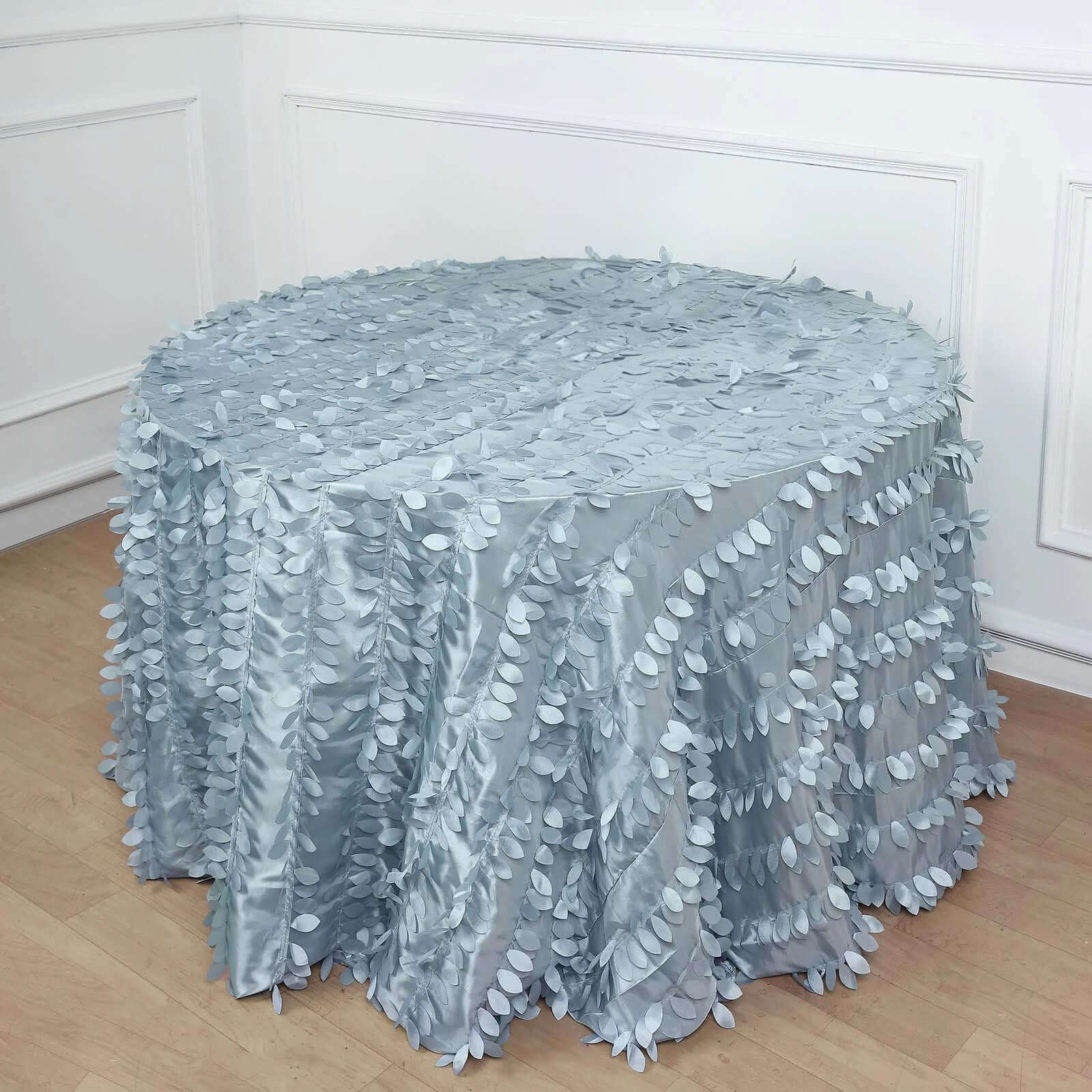 Taffeta 120 Round Tablecloth Dusty Blue | 3D Leaf Petal Design Seamless Table Cover