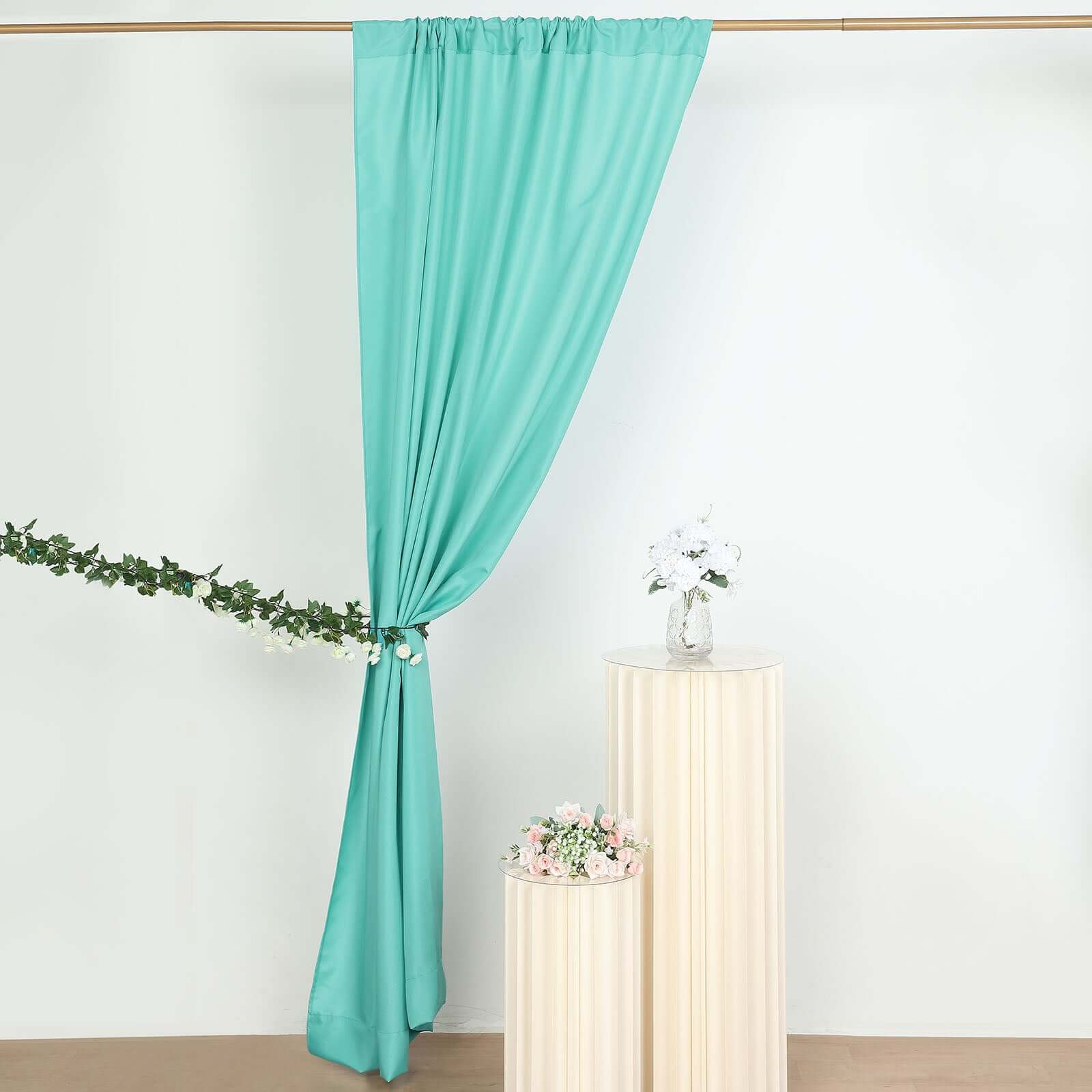 2 Pack Turquoise Polyester Event Curtain Drapes, 10ftx8ft Backdrop Event Panels With Rod Pockets 130 GSM