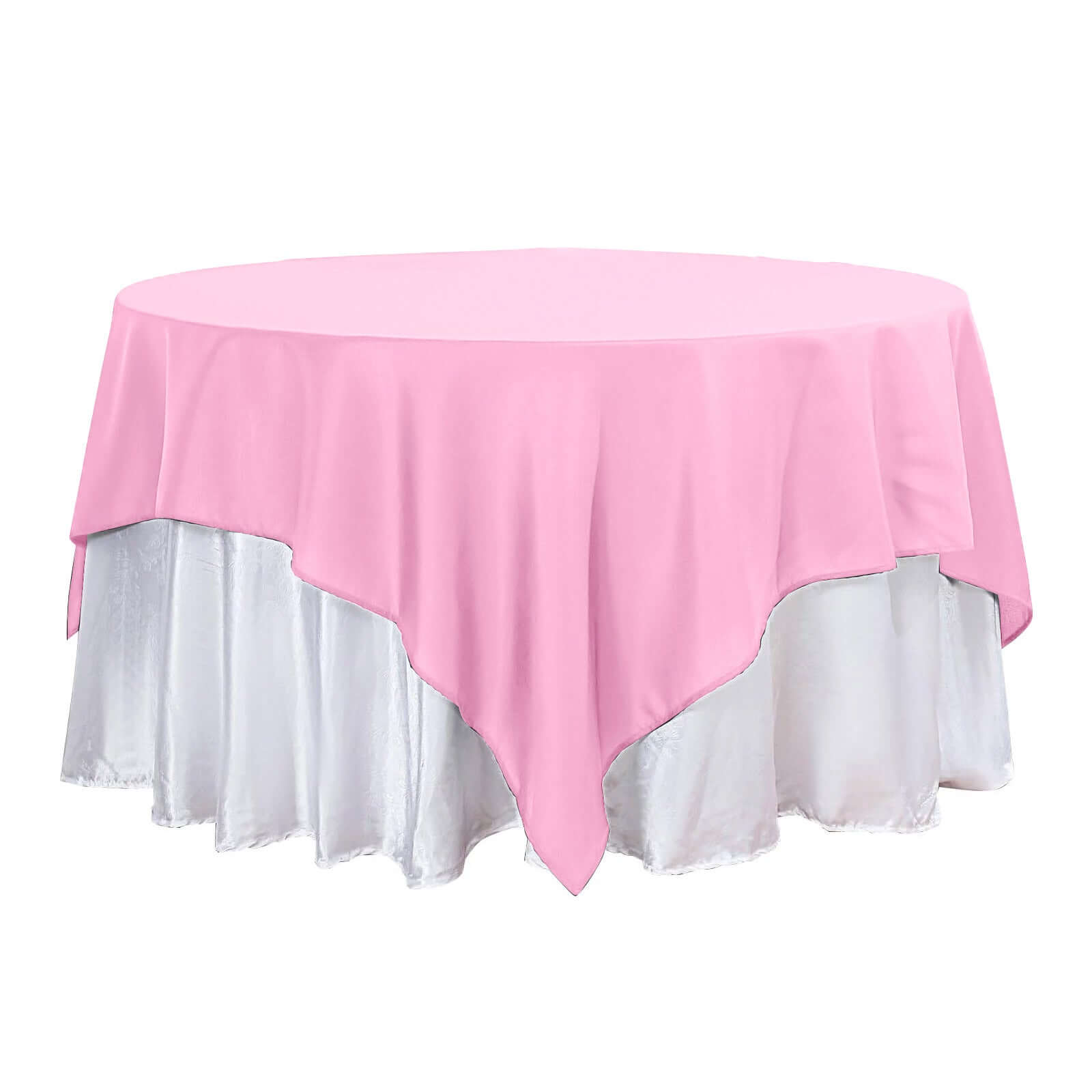 Polyester 90x90 Table Overlay Square Tablecloth Pink - Wrinkle-Resistant & Durable Table Cover