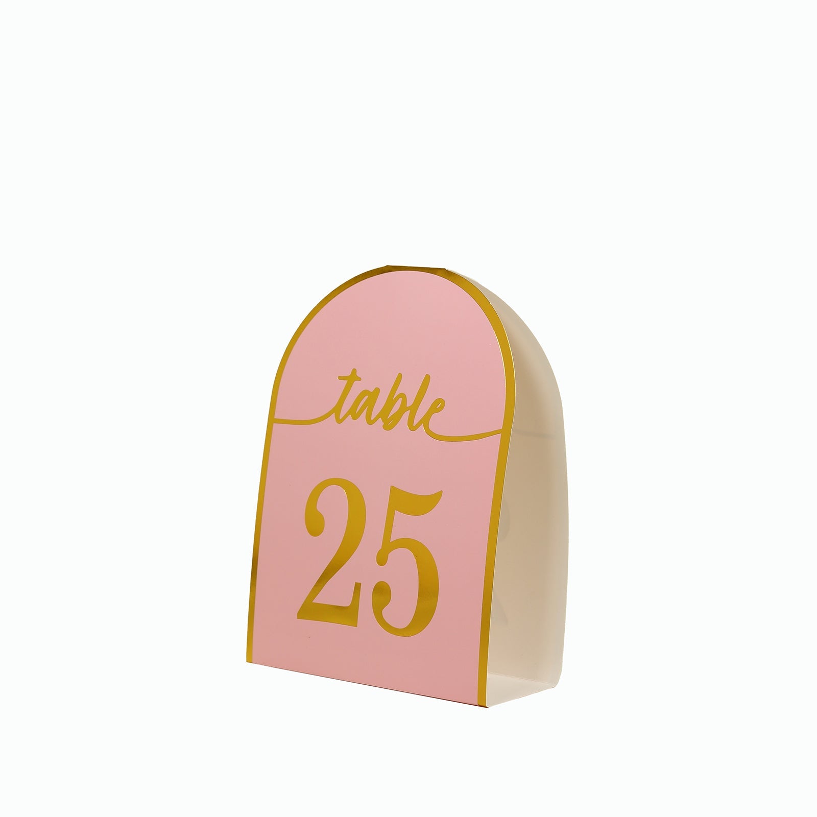 25-Pack Paper Wedding Table Numbers 1-25 Blush Arch Cutout Design - Sleek & Modern Free Standing Double Sided Table Tent Cards with Metallic Gold Foil Numbers 7