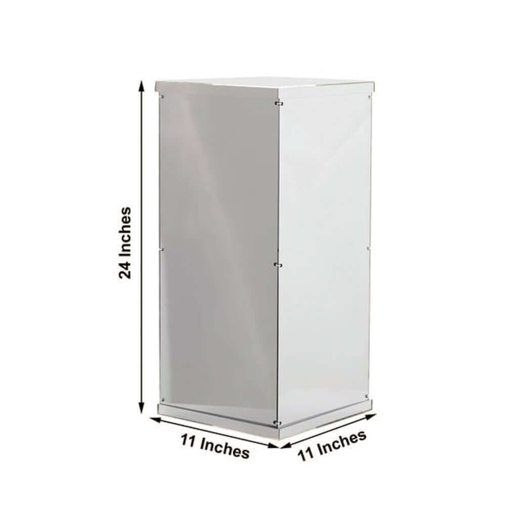 24 Silver Mirror Finish Acrylic Display Box, Pedestal Riser with Interchangeable Lid and Base