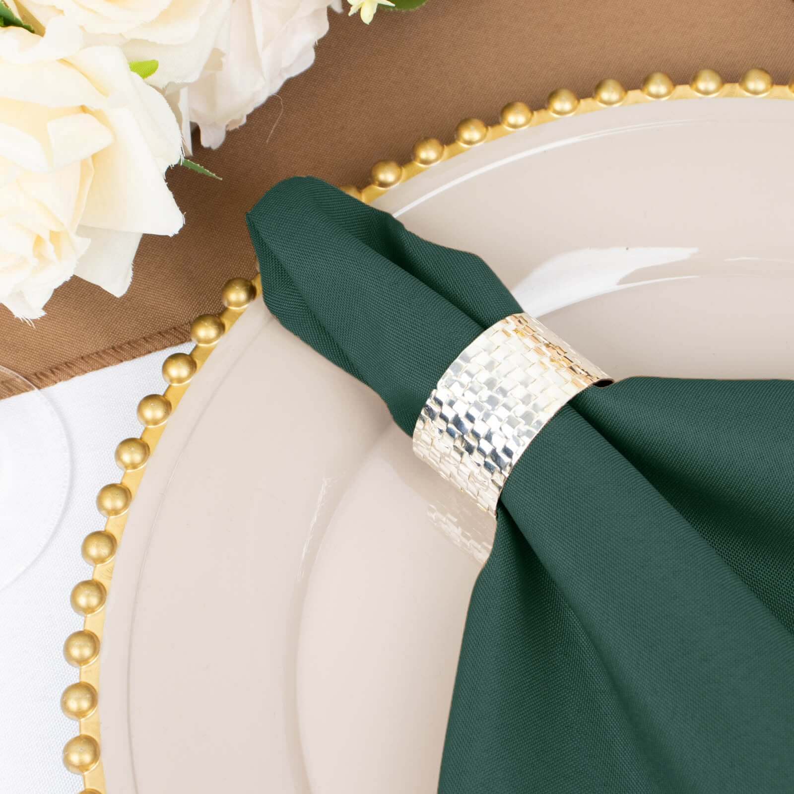 5 Pack Polyester 20x20 Napkins Hunter Emerald Green - Wrinkle Resistant & Easy Care Cloth Napkins