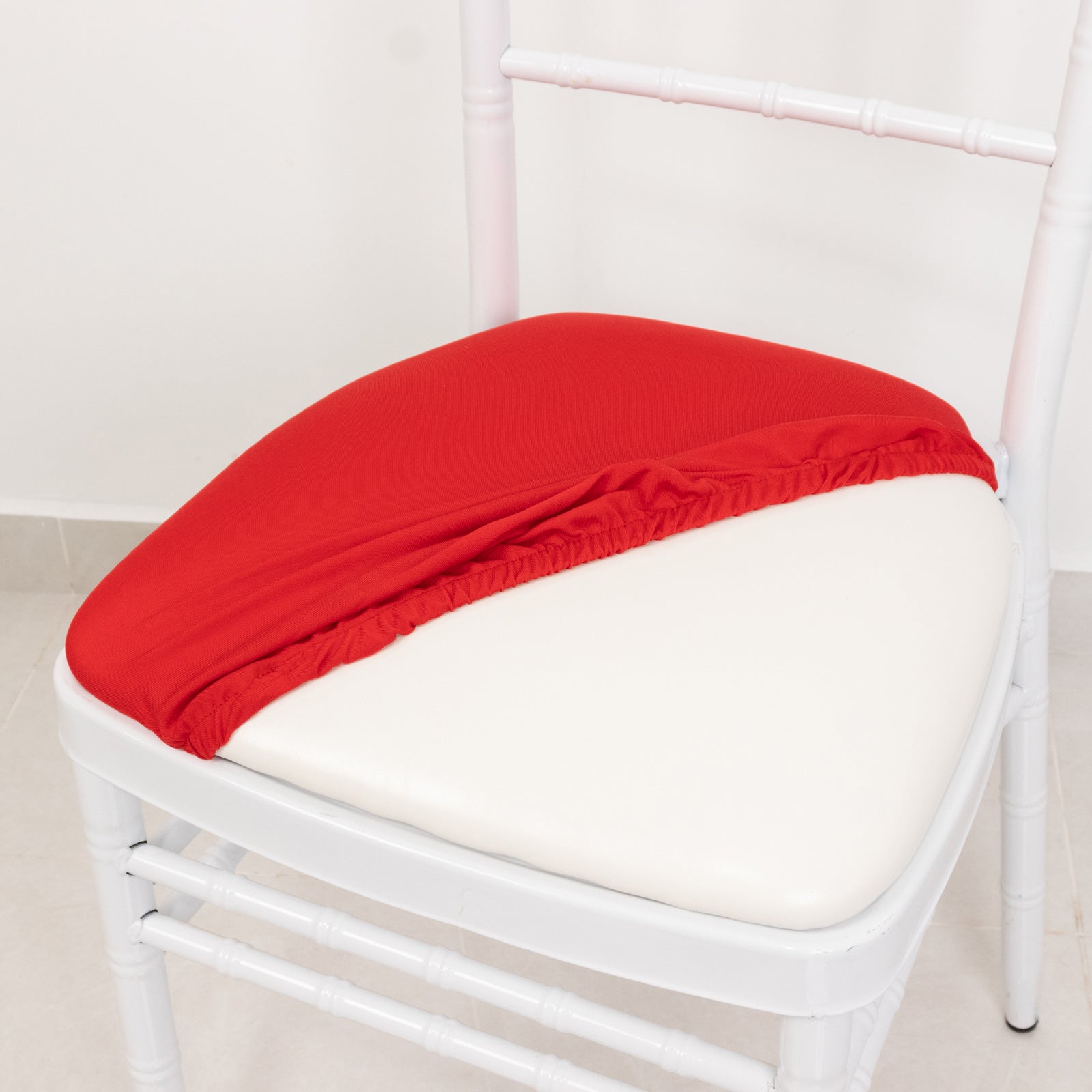 5 Pack Spandex Seat Pad Slipcovers for Chiavari Chairs Red - Washable Stretch Fitted Design for Dining Chairs