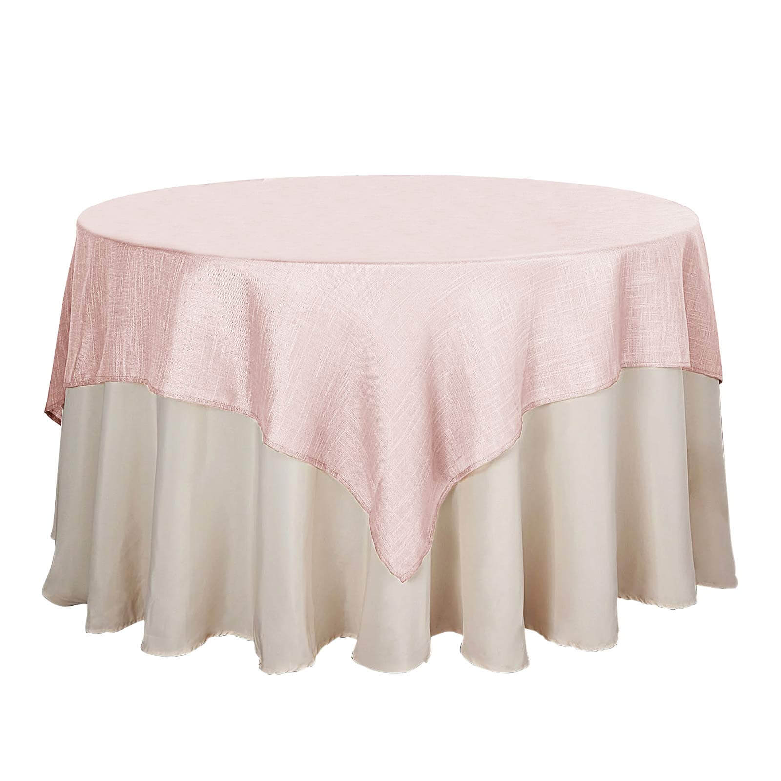 Linen 72x72 Table Overlay Square Tablecloth Blush - Slubby Textured Wrinkle-Resistant Design for Stylish Occasions