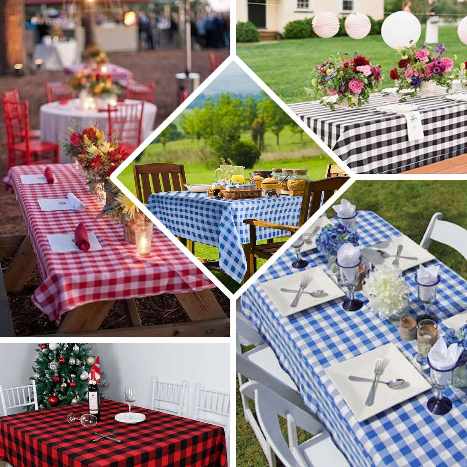 Polyester 60x126 Rectangle Tablecloth White/Navy Blue - Buffalo Plaid Checkered Table Cover