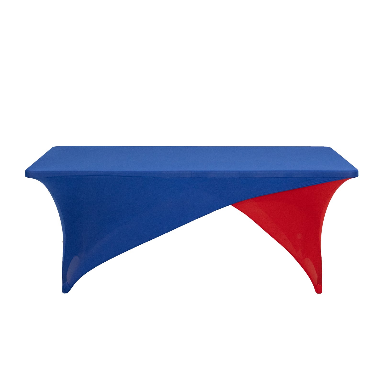 Stretch Spandex 72x30 Rectangle Table Cover Royal Blue/Red Cross Over Design - Two-Piece Fitted Tablecloth with Elastic Foot Pockets