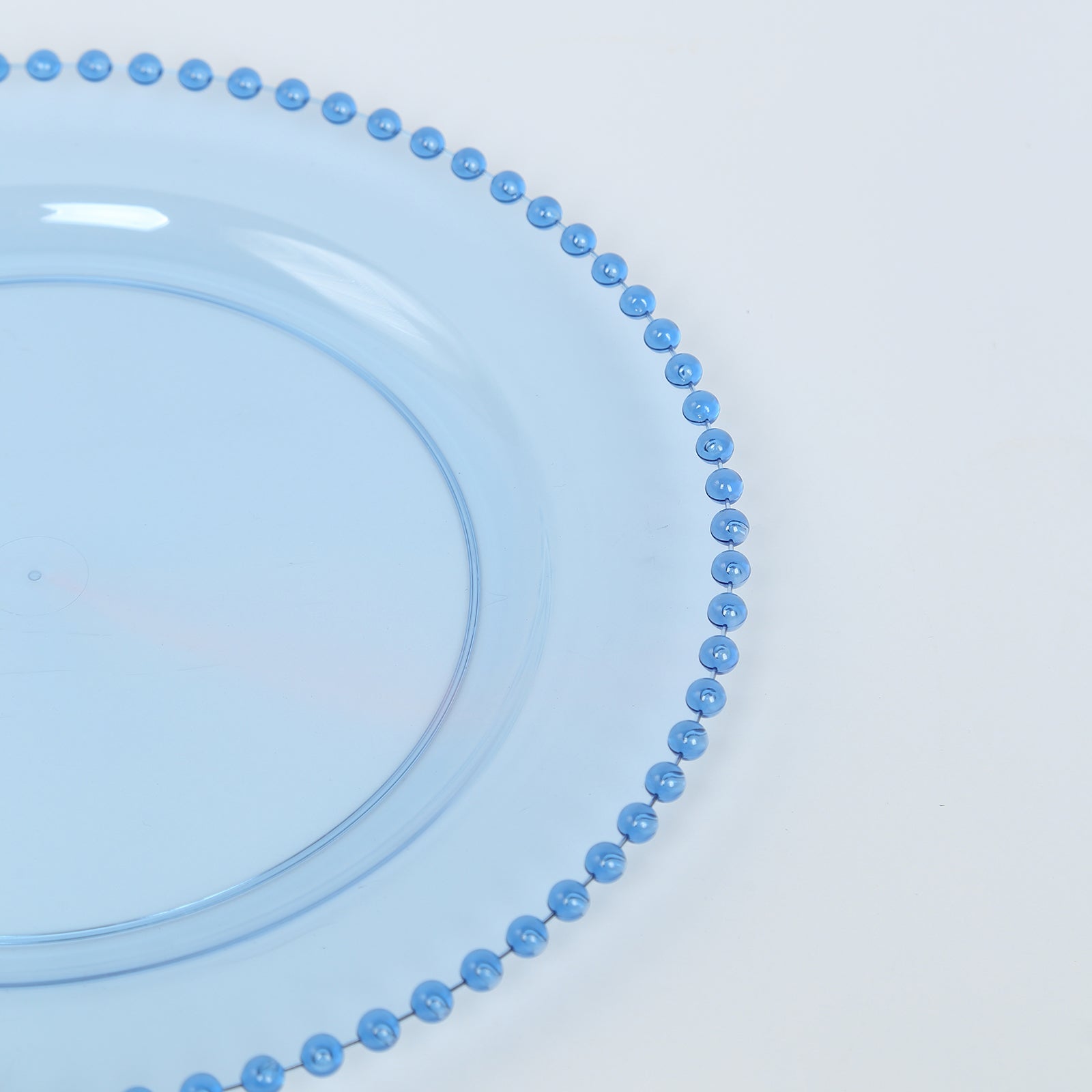 10-Pack Plastic 10 Round Dinner Plates in Transparent Dusty Blue with Beaded Rim - Disposable Party Plates