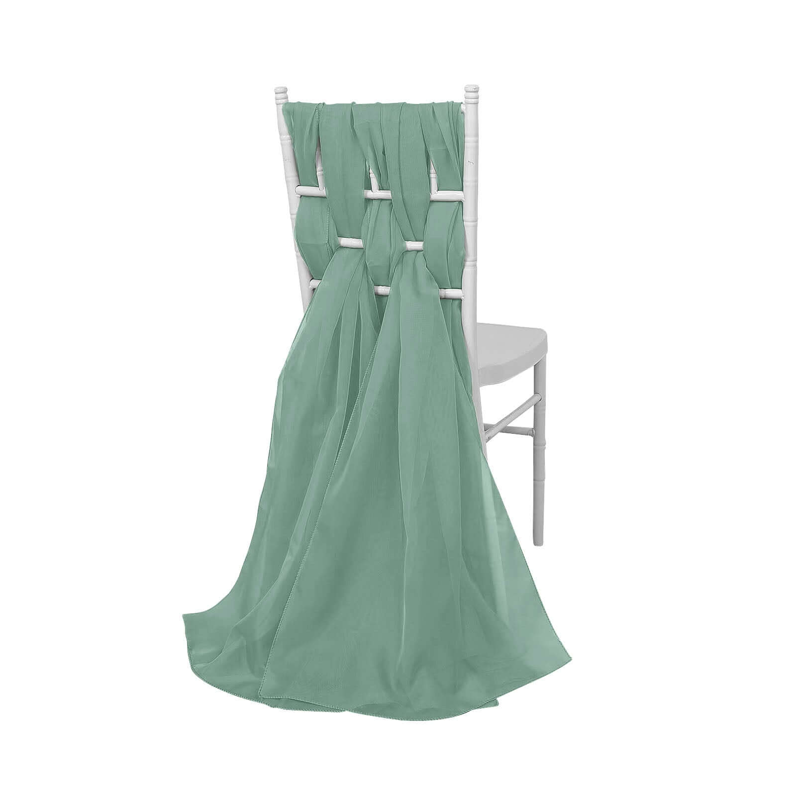 5 Pack Premium Chiffon Chair Sashes Eucalyptus Sage - Soft & Lightweight Designer Chair Bows 22x78