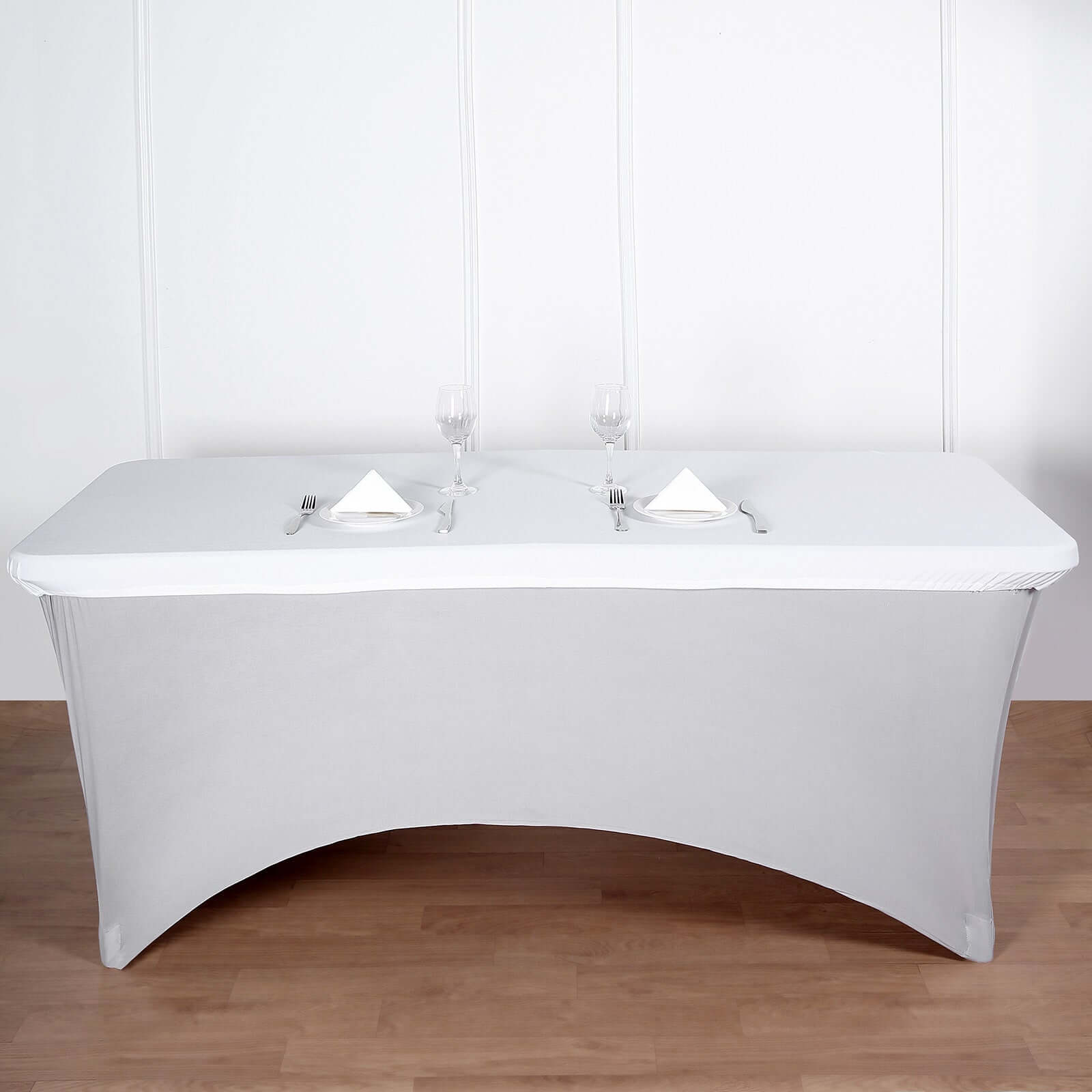 Stretch Spandex 72x30 Rectangle Tablecloth Top Cover White - Sleek & Durable Fitted Table Topper Cap