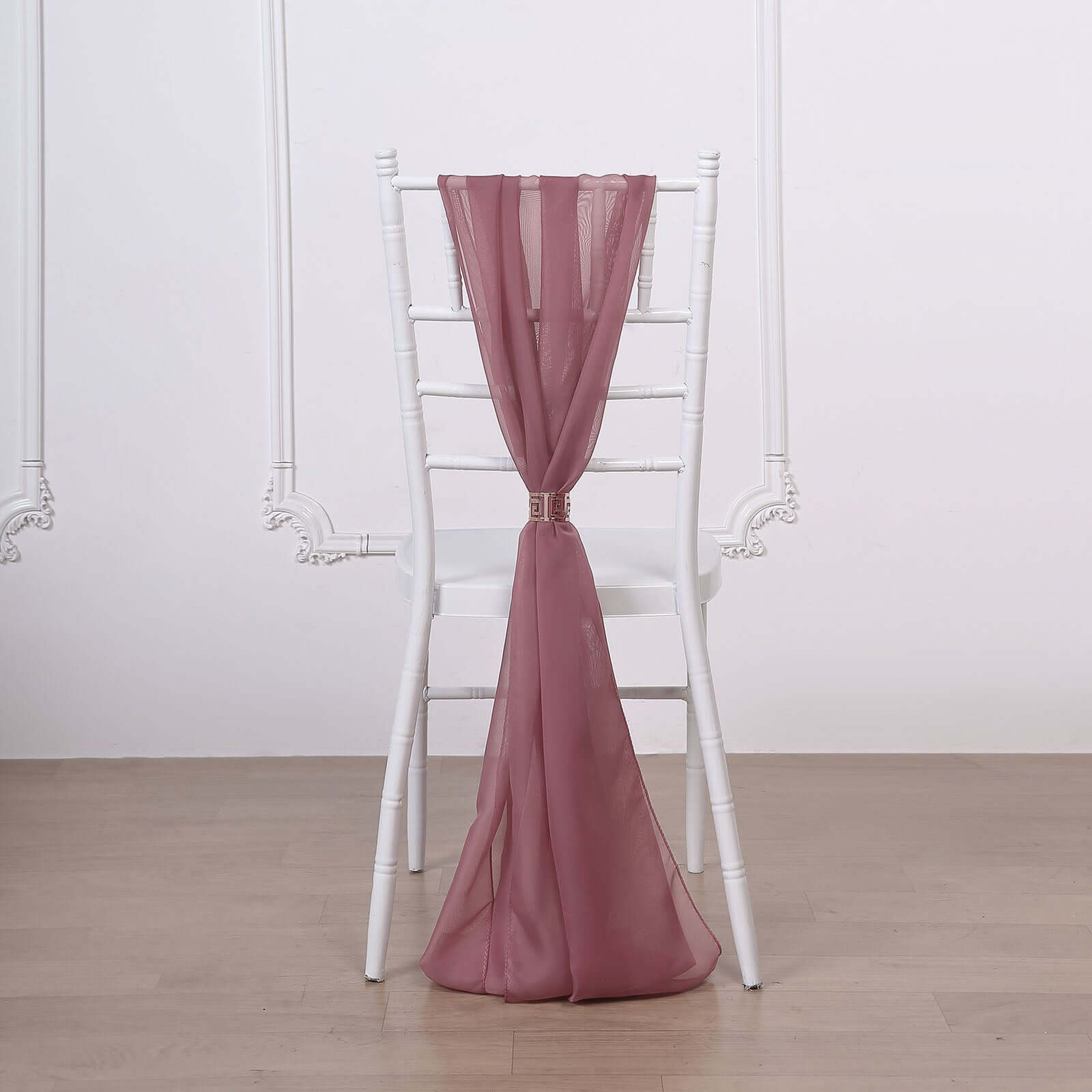 5 Pack Premium Chiffon Chair Sashes Mauve/Cinnamon Rose - Soft & Lightweight Designer Chair Bows 22x78