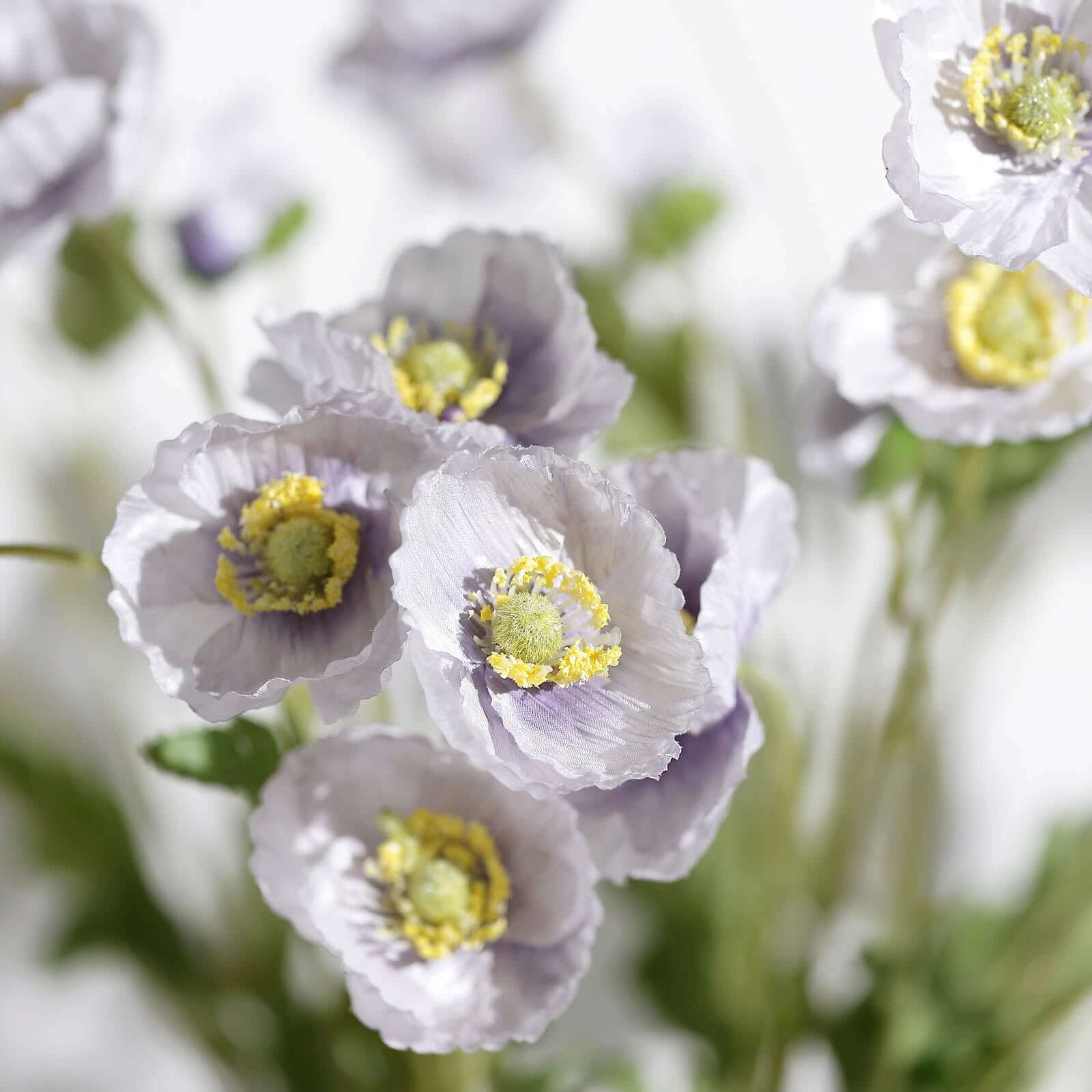 2 Stems 33 Lavender Lilac Artificial Poppy Silk Flowers, Faux Poppies Bouquet Centerpiece Decor