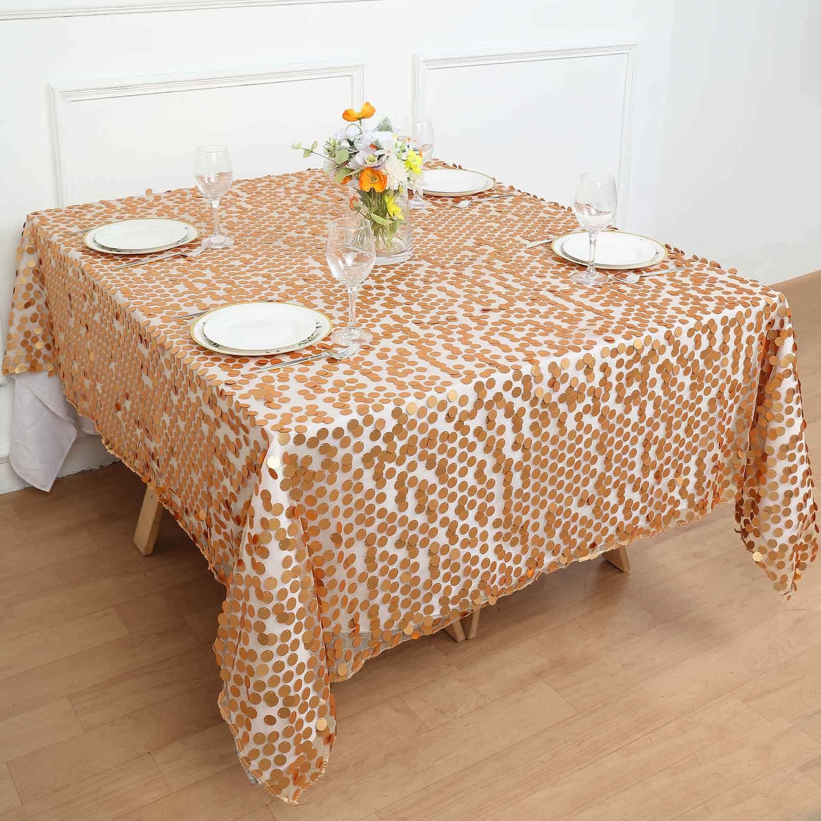 Sequin 72x72 Table Overlay Square Tablecloth Matte Champagne - Big Payette Table Cover