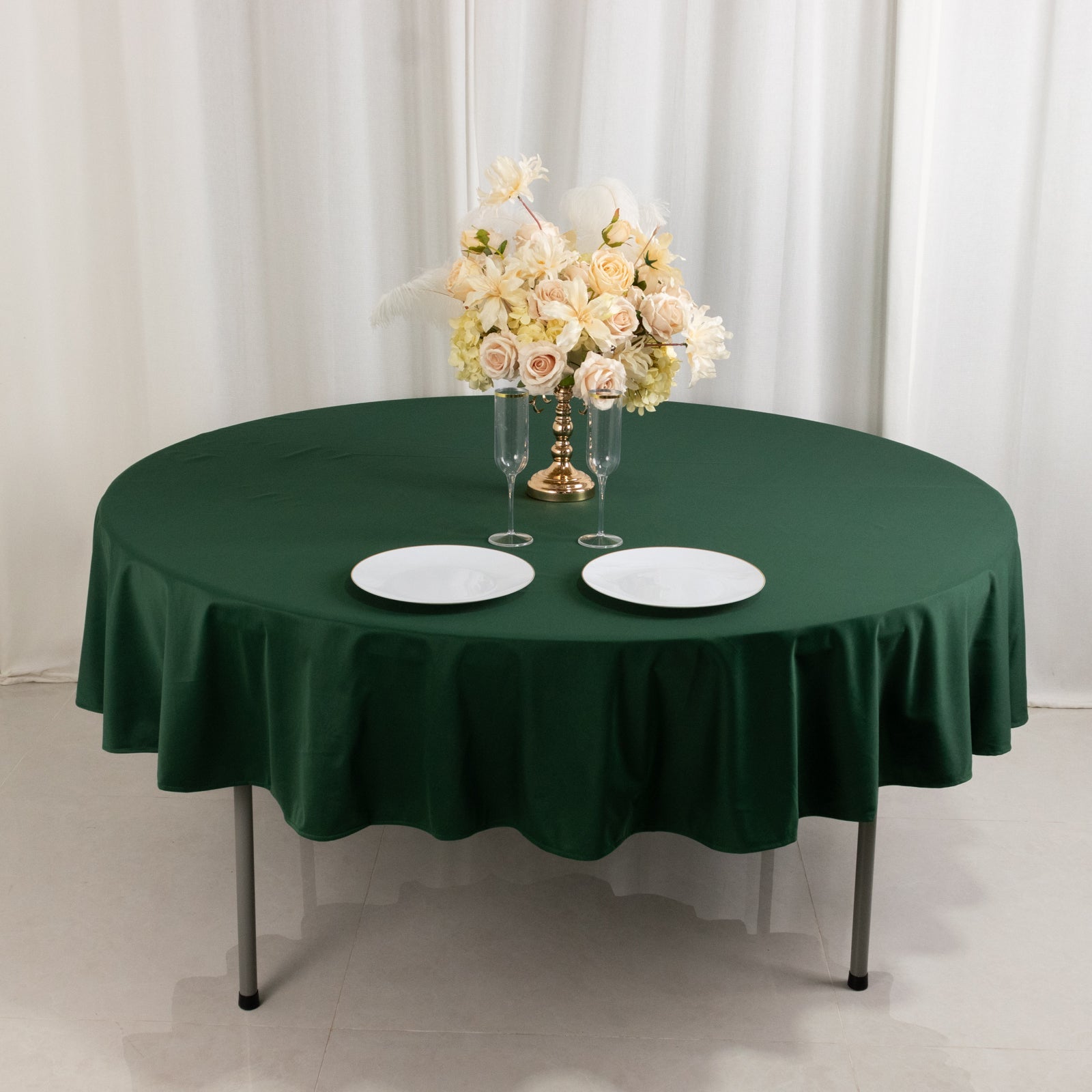 Premium Scuba Round 90 Tablecloth Hunter Emerald Green - Wrinkle Free & Stain Resistant Table Cover