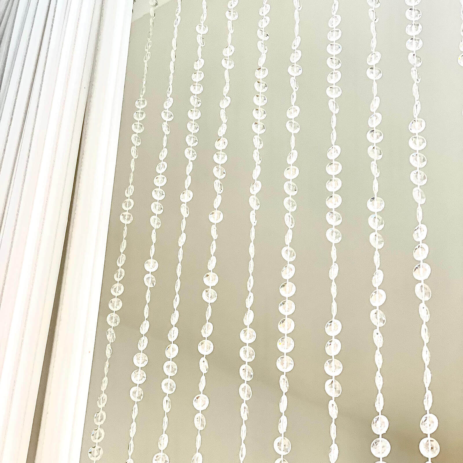 Acrylic Crystal Beaded Curtain with Fabric Rod Pocket, 43 Strands Room Divider Clear Diamond Cut Beads Doorway String Curtain - 5ftx16ft