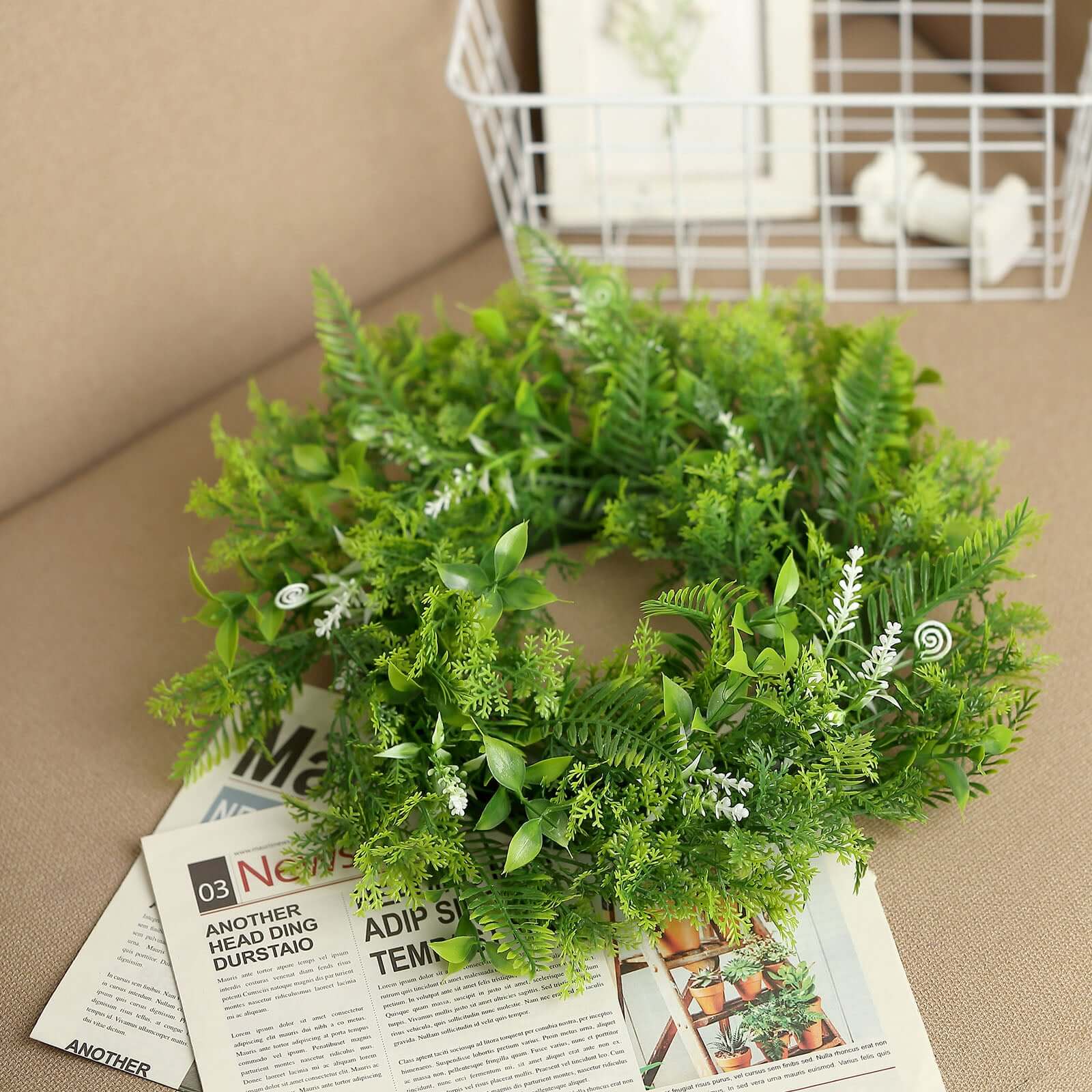 2 Pack 4 Green Artificial Fern Leaf Mix Pillar Candle Ring Wreaths