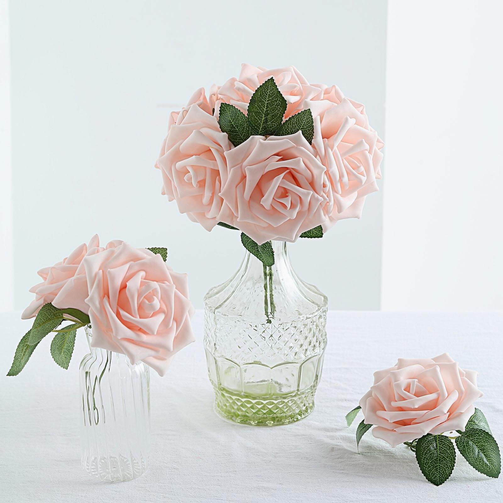 24 Roses 5 Blush Artificial Foam Flowers With Stem Wire and Leaves