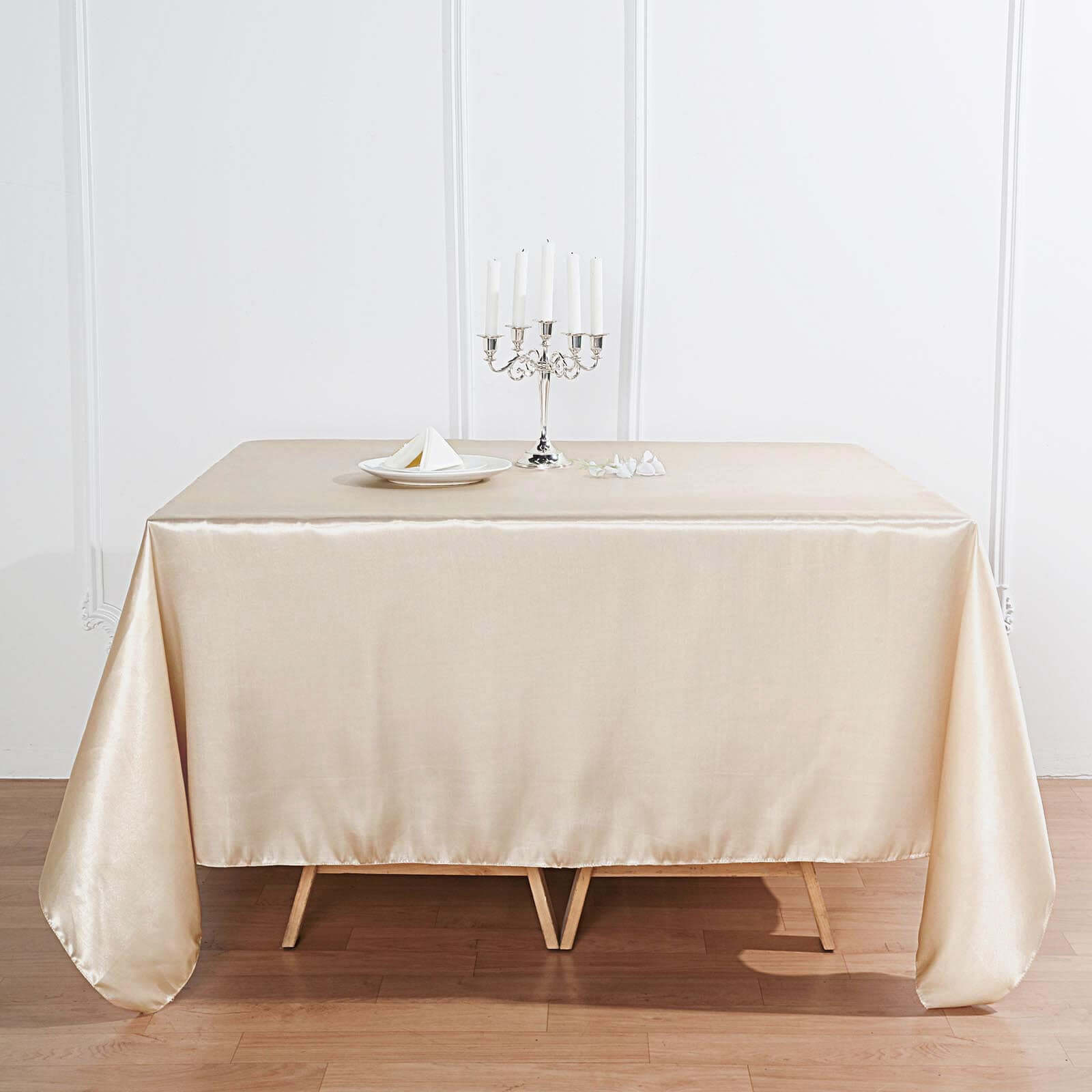 Satin 90x90 Table Overlay Square Tablecloth Beige - Smooth Finish Table Topper